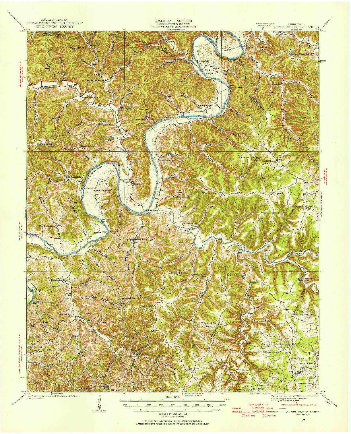 USGS 1:62500-SCALE QUADRANGLE FOR GAINESBORO, TN 1925