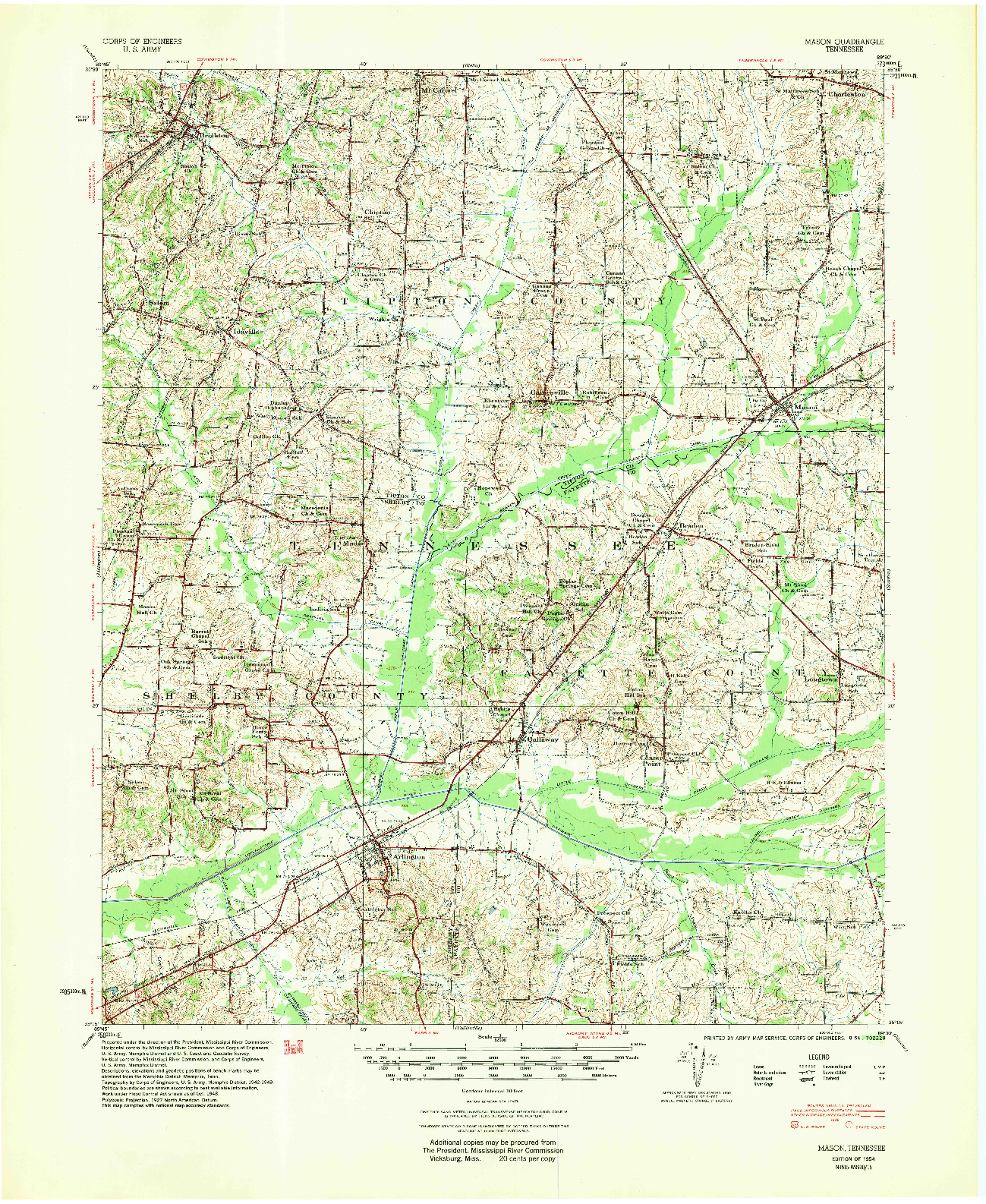 USGS 1:62500-SCALE QUADRANGLE FOR MASON, TN 1954
