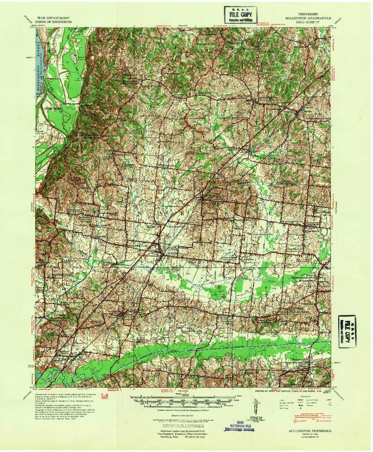 USGS 1:62500-SCALE QUADRANGLE FOR MILLINGTON, TN 1942
