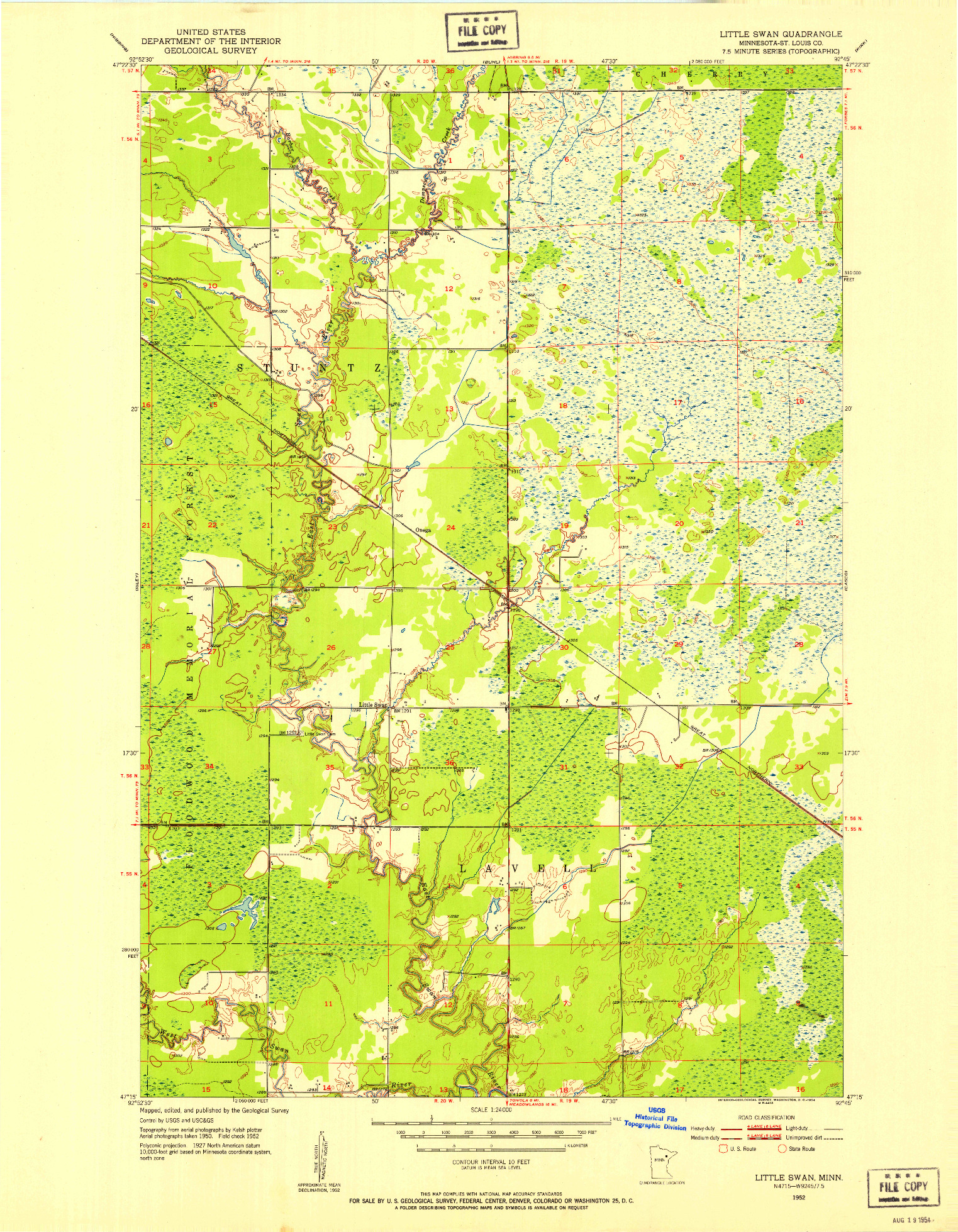USGS 1:24000-SCALE QUADRANGLE FOR LITTLE SWAN, MN 1952