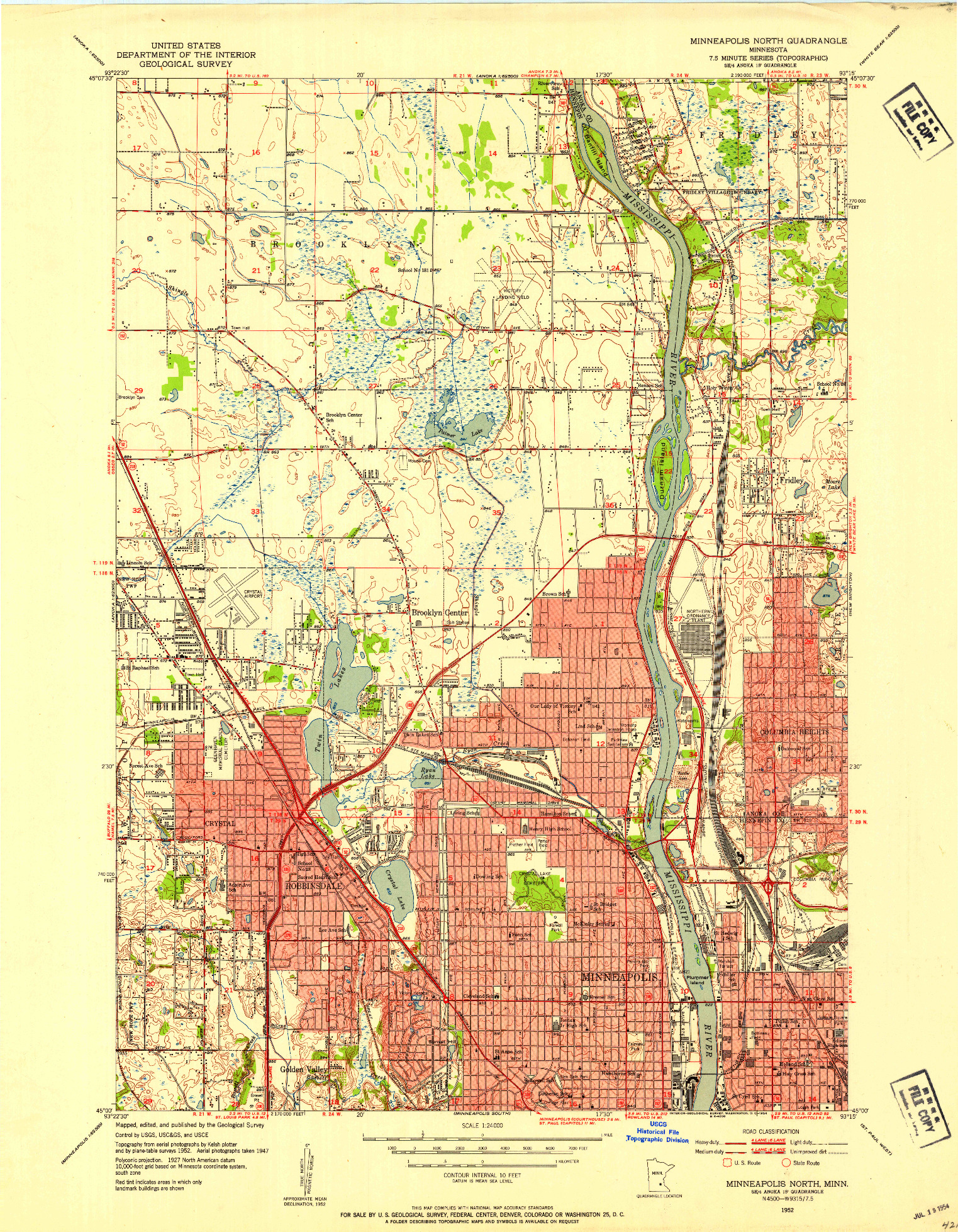 USGS 1:24000-SCALE QUADRANGLE FOR MINNEAPOLIS NORTH, MN 1952