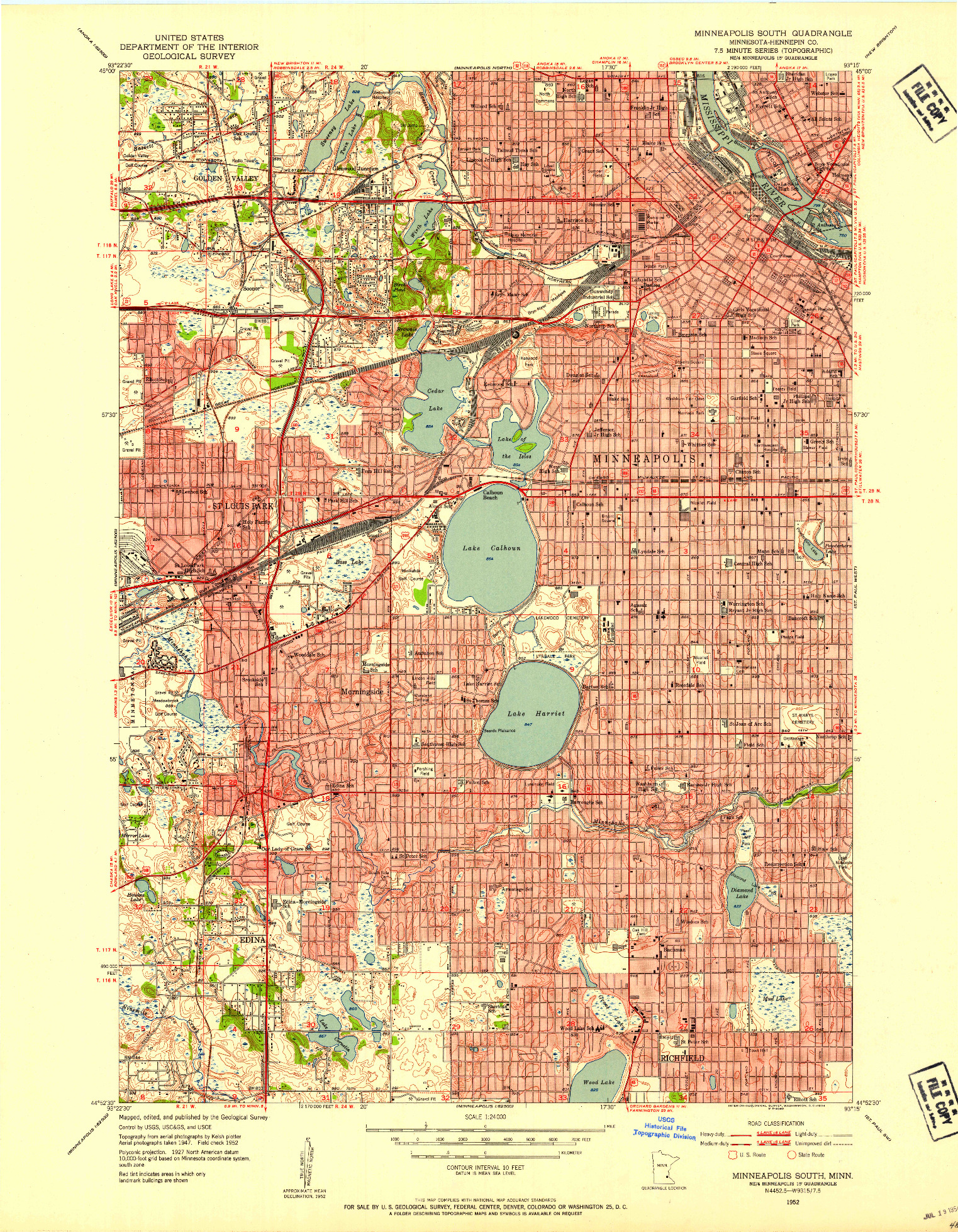 USGS 1:24000-SCALE QUADRANGLE FOR MINNEAPOLIS SOUTH, MN 1952