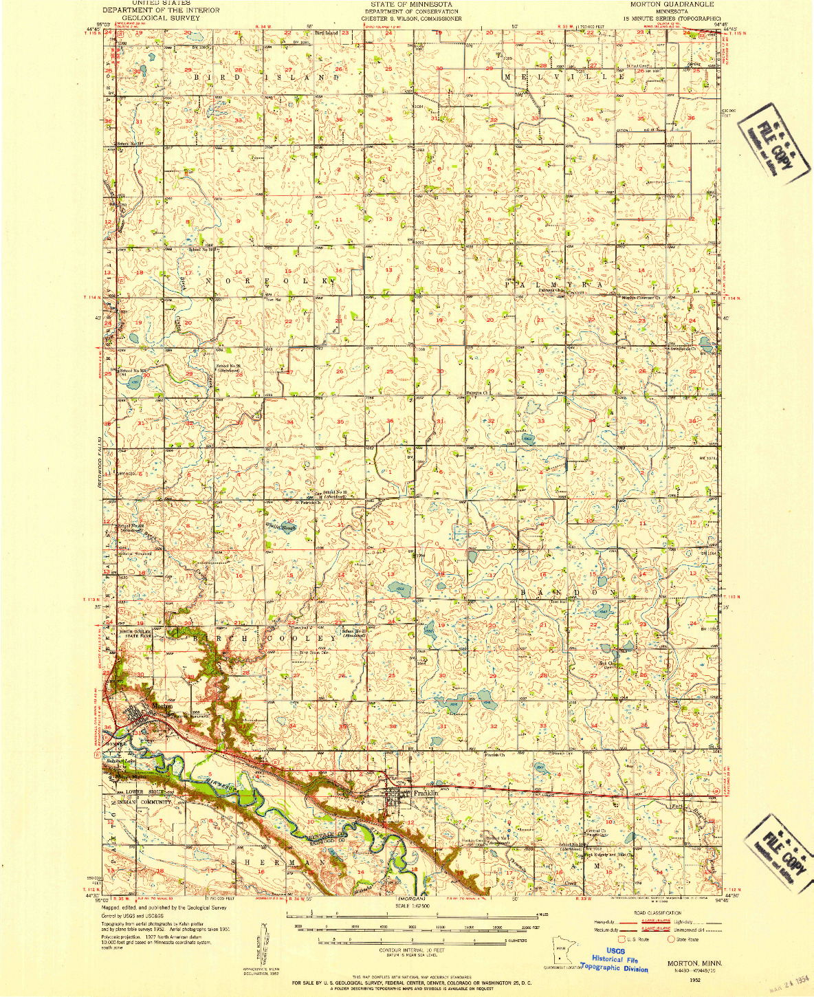 USGS 1:62500-SCALE QUADRANGLE FOR MORTON, MN 1952