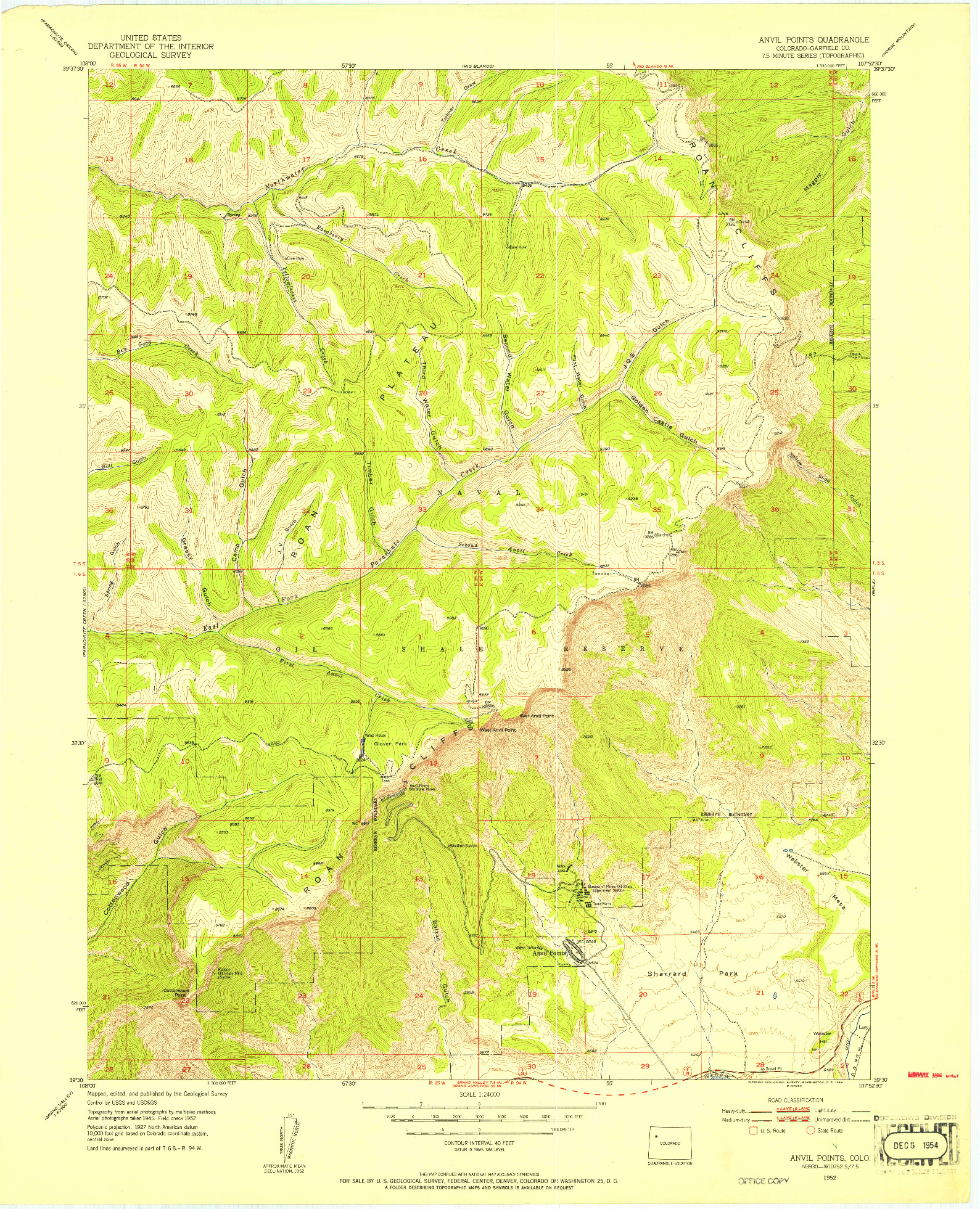 USGS 1:24000-SCALE QUADRANGLE FOR ANVIL POINTS, CO 1952