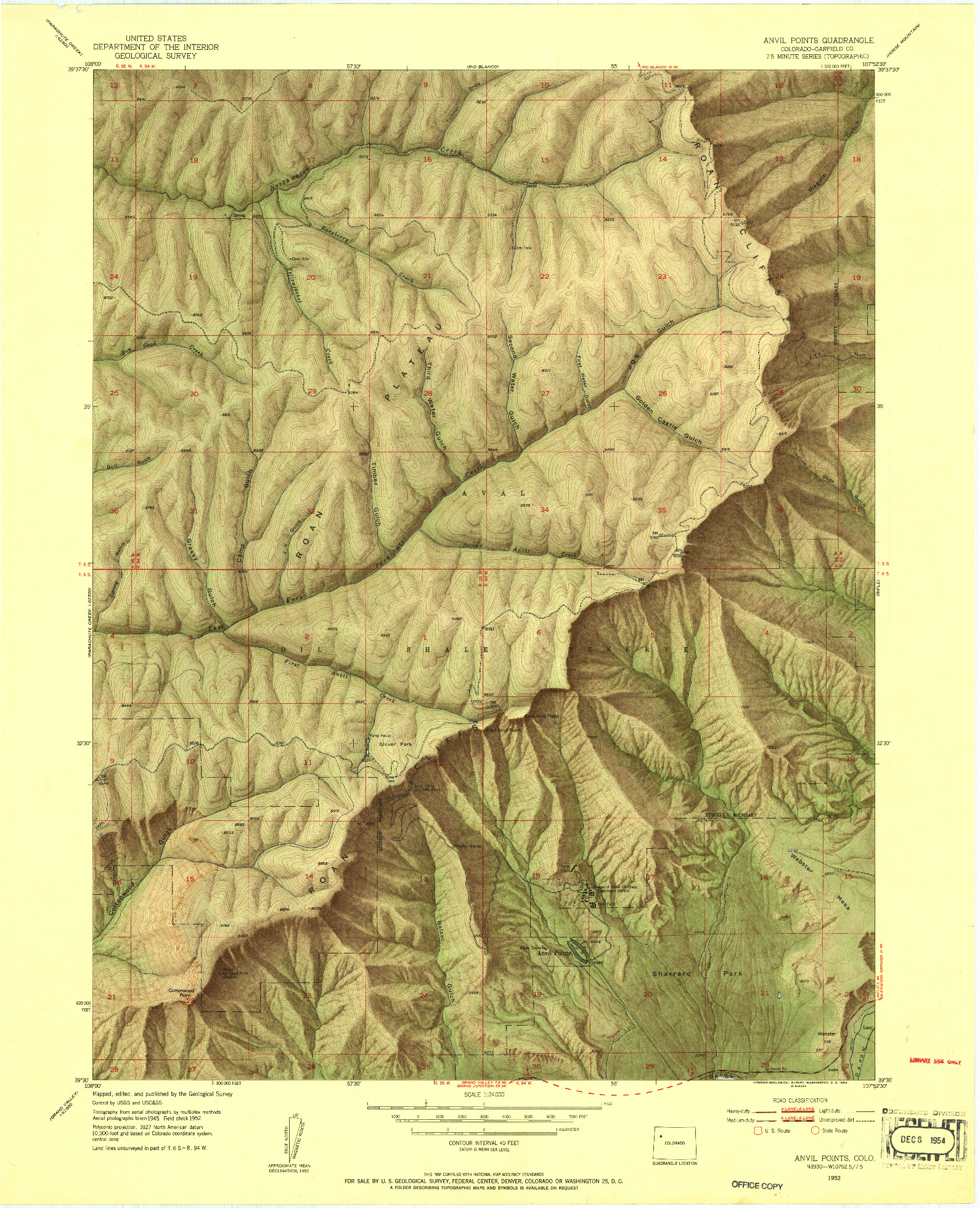 USGS 1:24000-SCALE QUADRANGLE FOR ANVIL POINTS, CO 1952