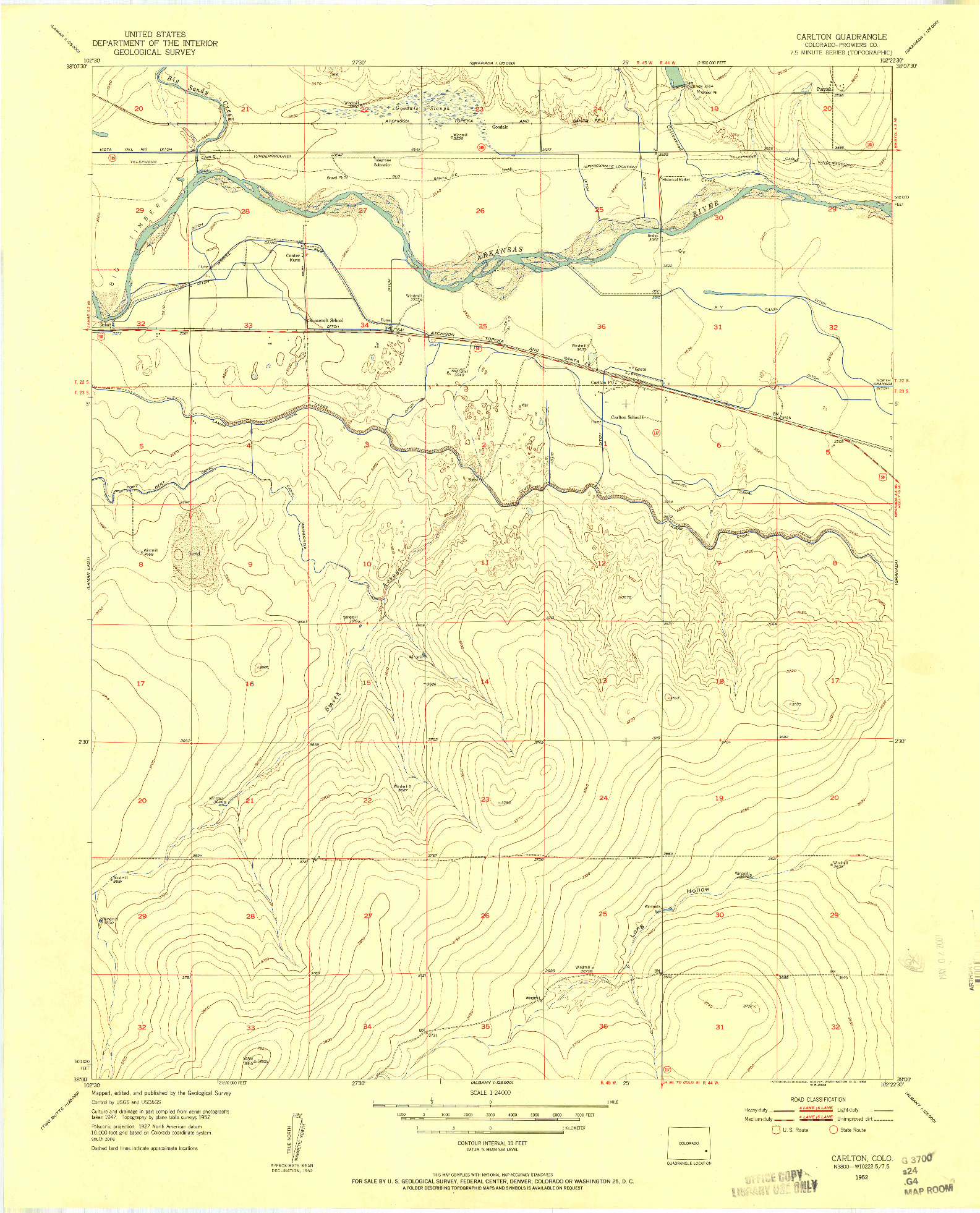USGS 1:24000-SCALE QUADRANGLE FOR CARLTON, CO 1952