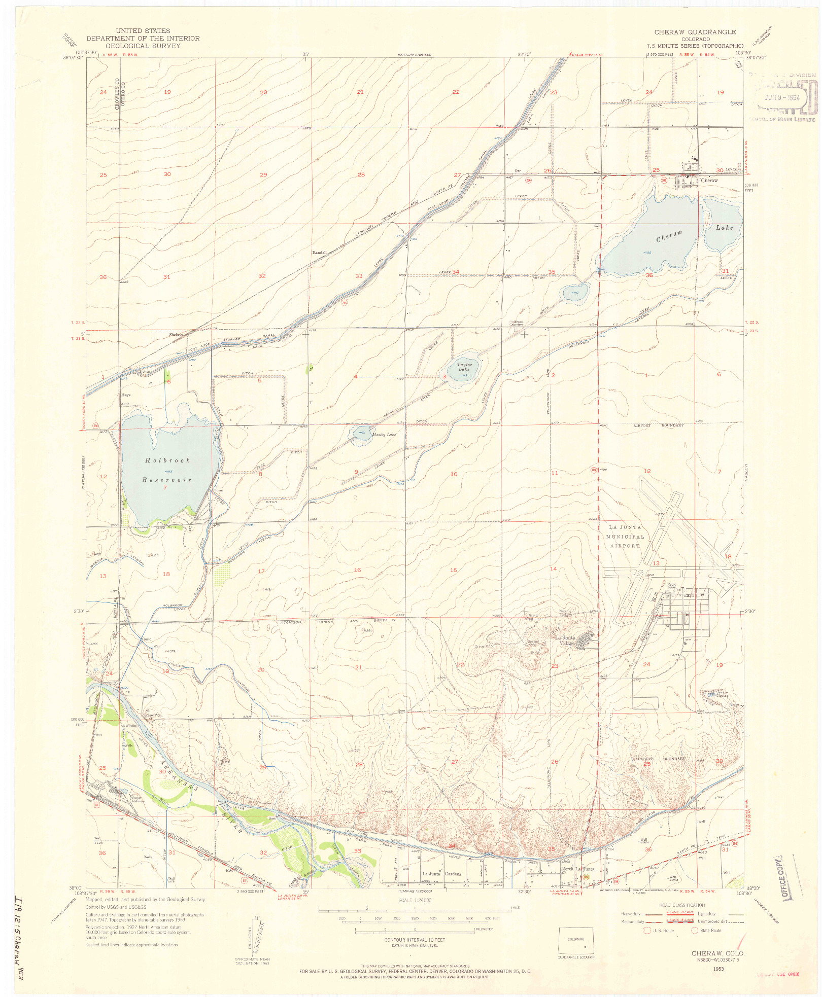 USGS 1:24000-SCALE QUADRANGLE FOR CHERAW, CO 1953