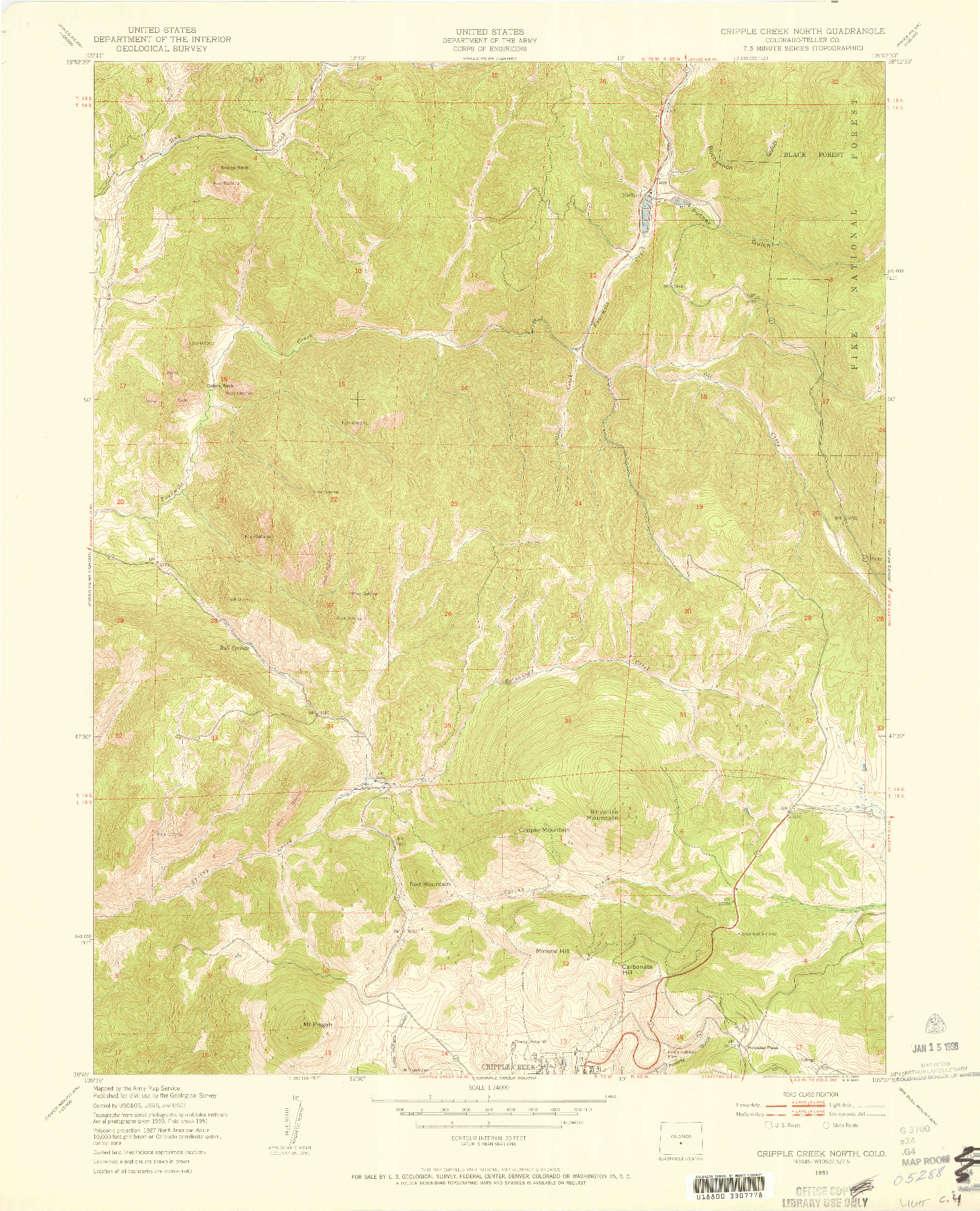 USGS 1:24000-SCALE QUADRANGLE FOR CRIPPLE CREEK NORTH, CO 1951