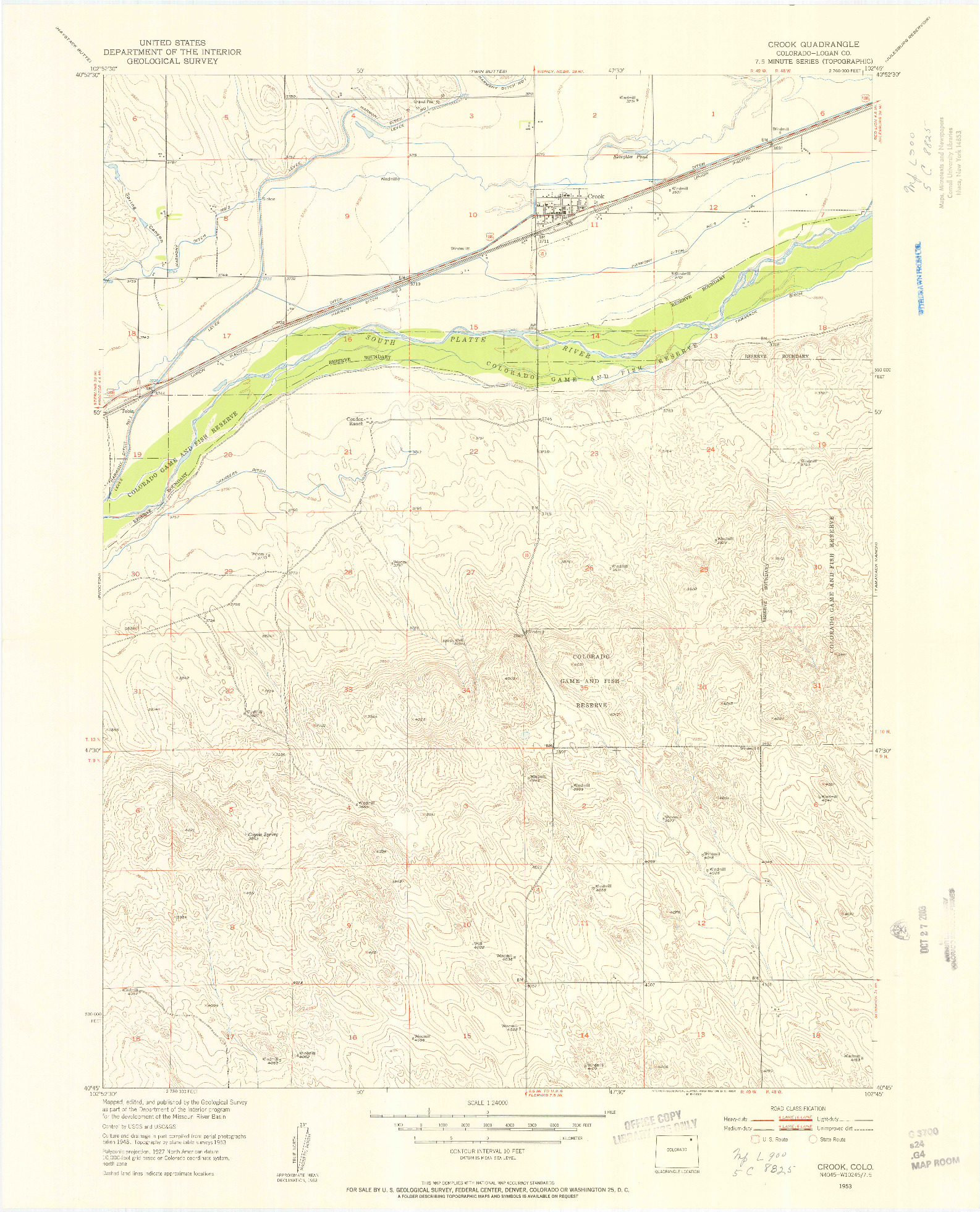 USGS 1:24000-SCALE QUADRANGLE FOR CROOK, CO 1953