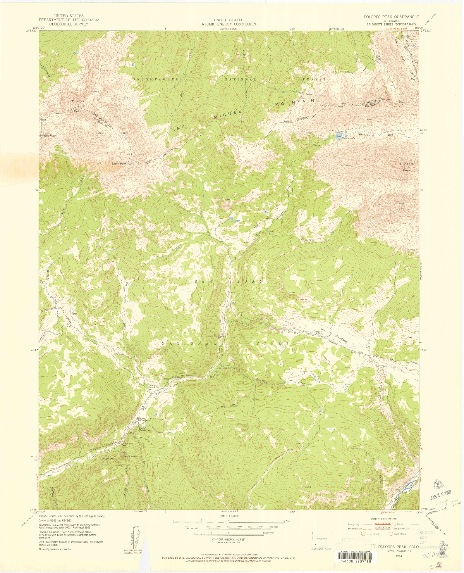 USGS 1:24000-SCALE QUADRANGLE FOR DOLORES PEAK, CO 1953