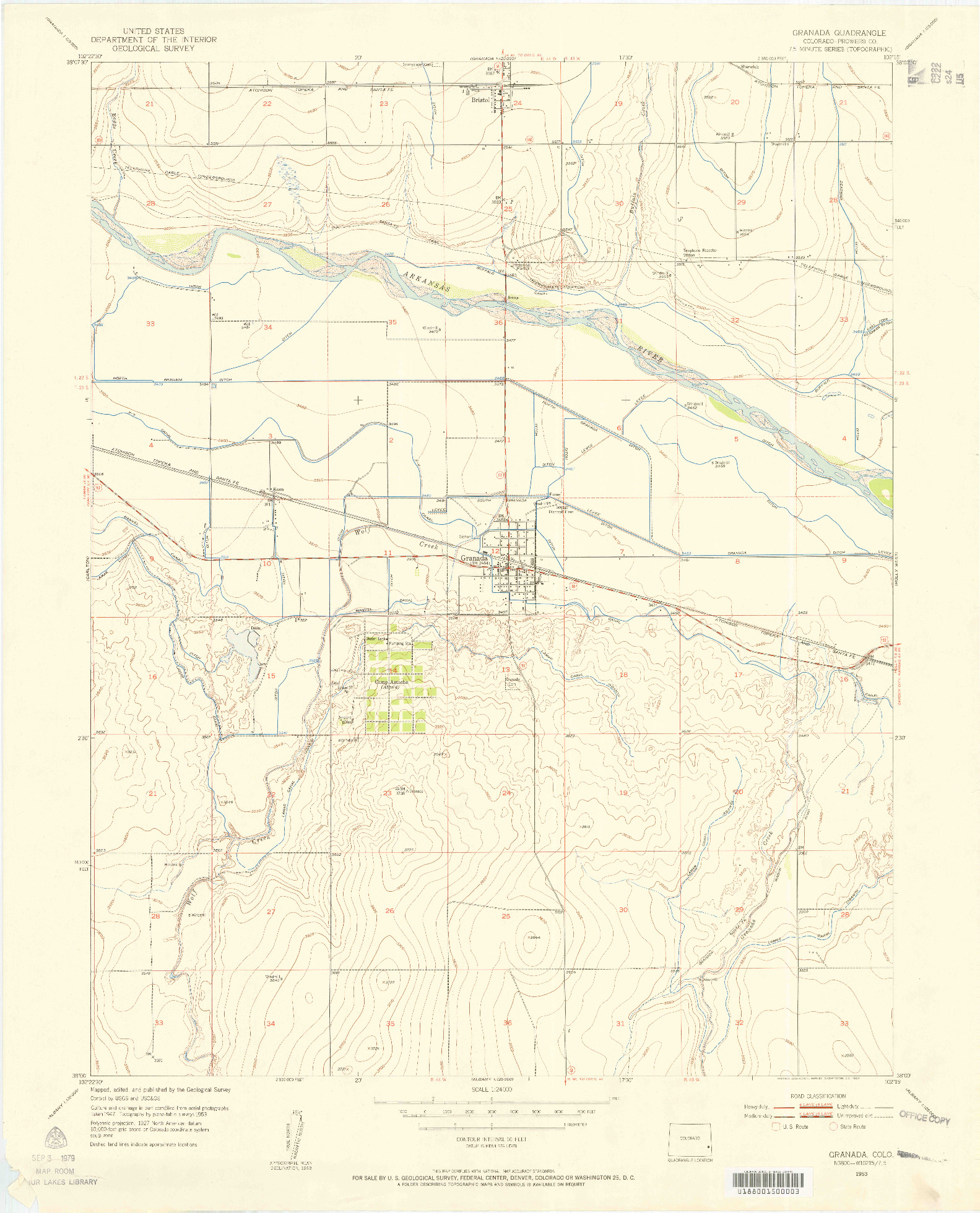 USGS 1:24000-SCALE QUADRANGLE FOR GRANADA, CO 1953