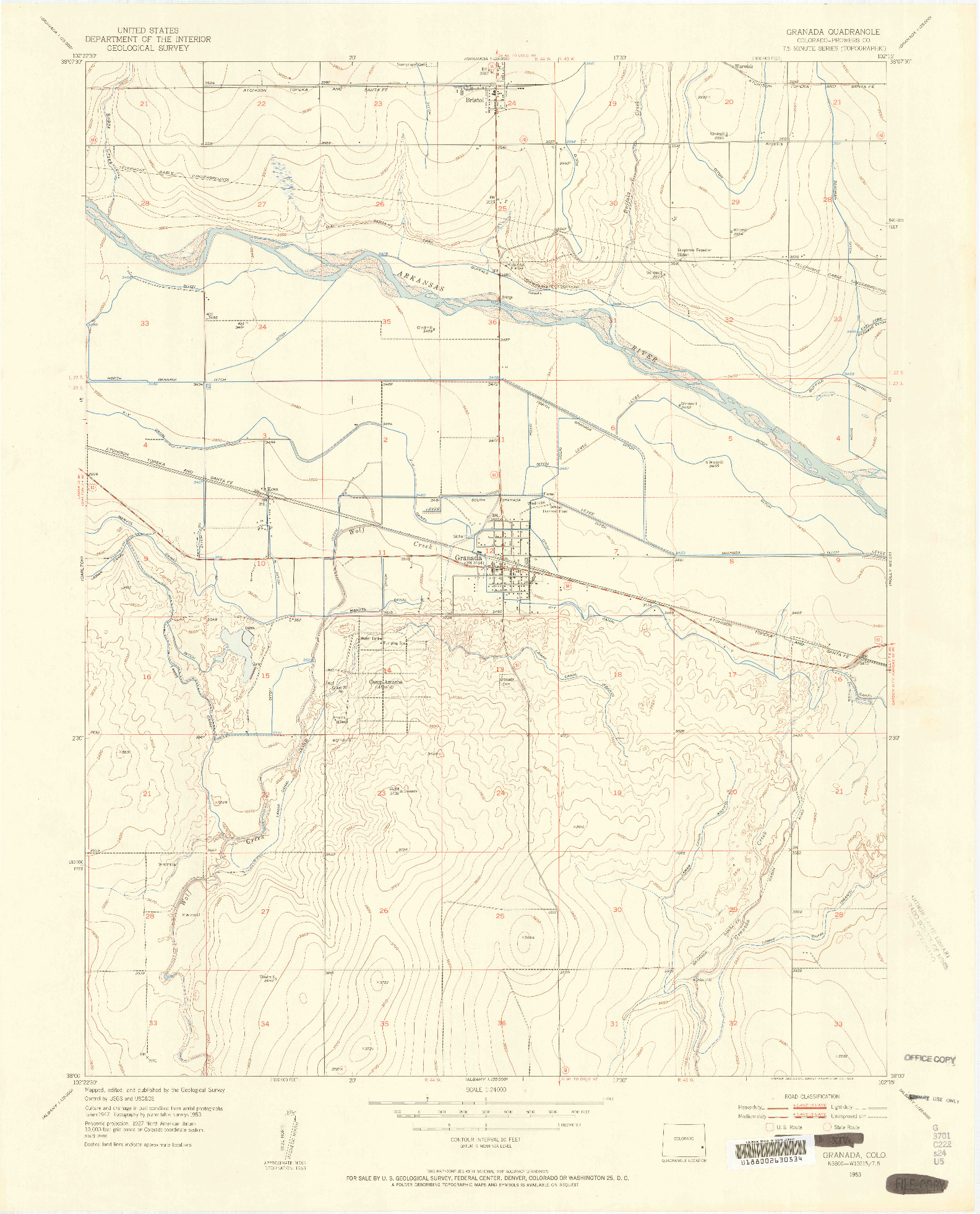 USGS 1:24000-SCALE QUADRANGLE FOR GRANADA, CO 1953