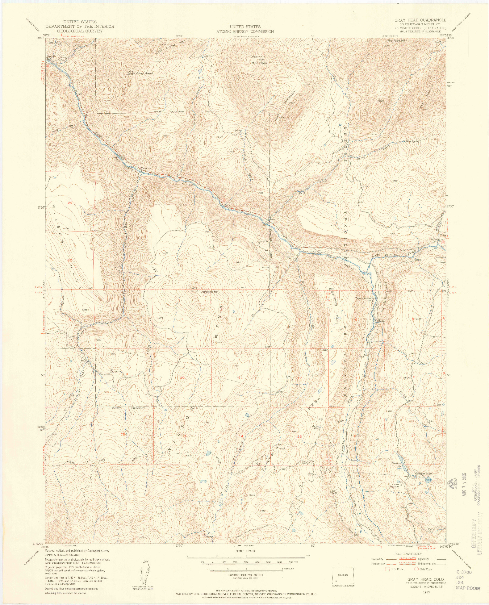 USGS 1:24000-SCALE QUADRANGLE FOR GRAY HEAD, CO 1953