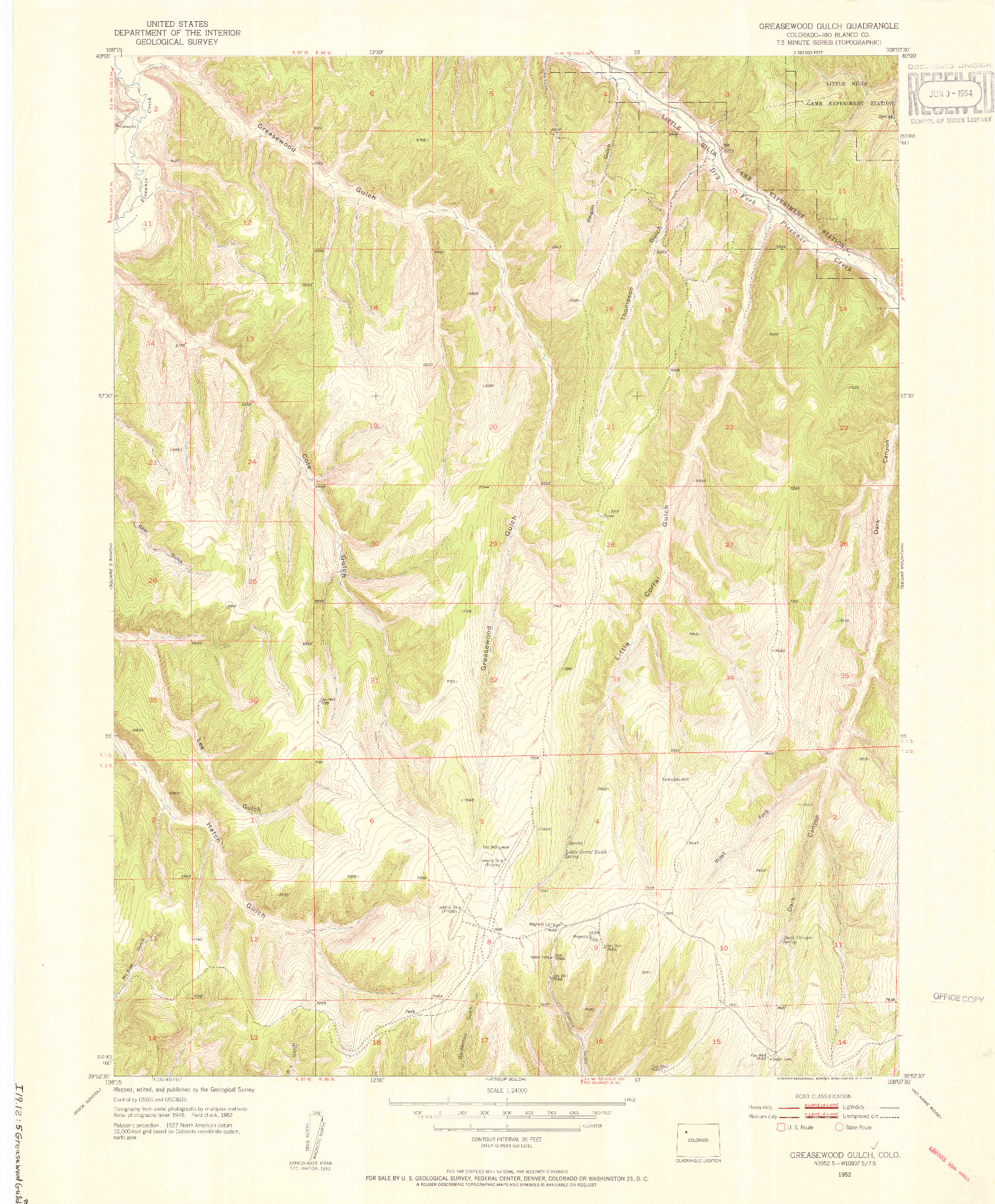 USGS 1:24000-SCALE QUADRANGLE FOR GREASEWOOD GULCH, CO 1952