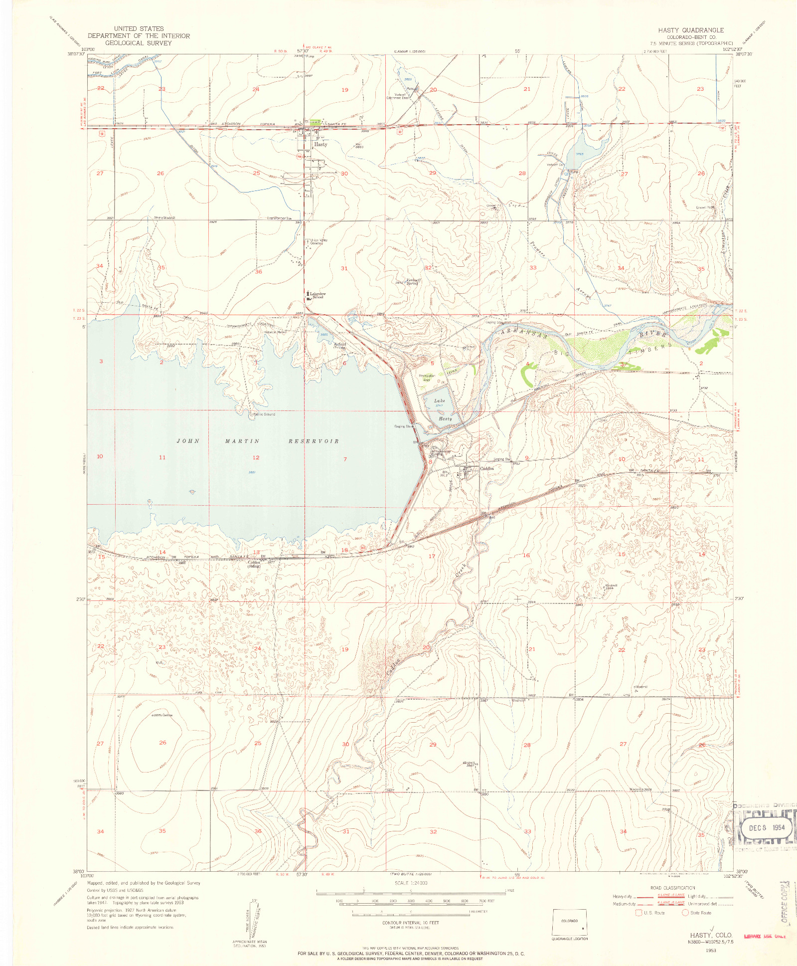 USGS 1:24000-SCALE QUADRANGLE FOR HASTY, CO 1953