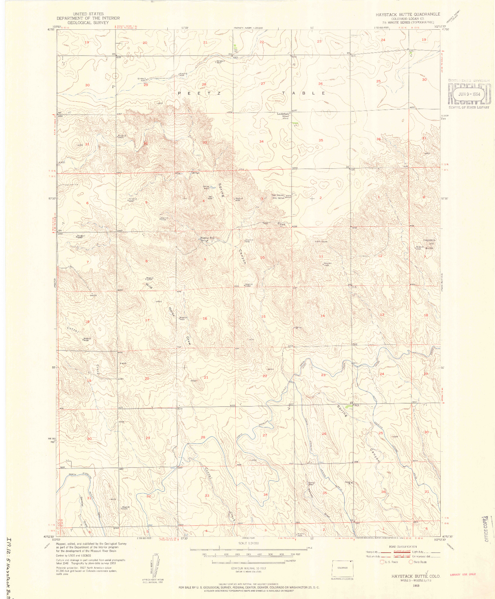 USGS 1:24000-SCALE QUADRANGLE FOR HAYSTACK BUTTE, CO 1953