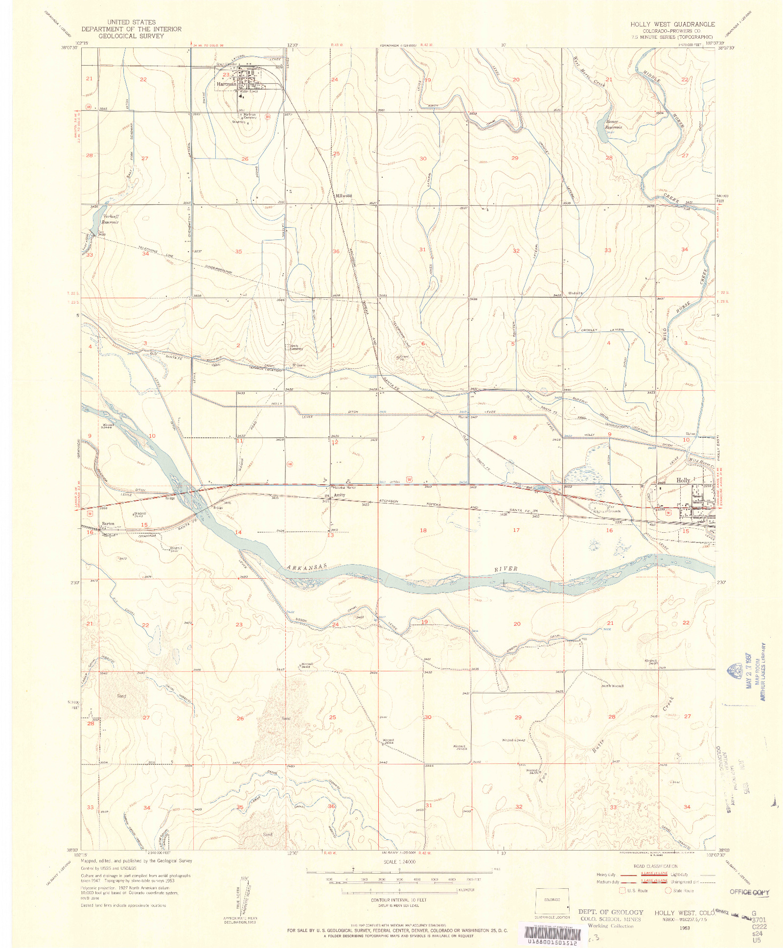 USGS 1:24000-SCALE QUADRANGLE FOR HOLLY WEST, CO 1953