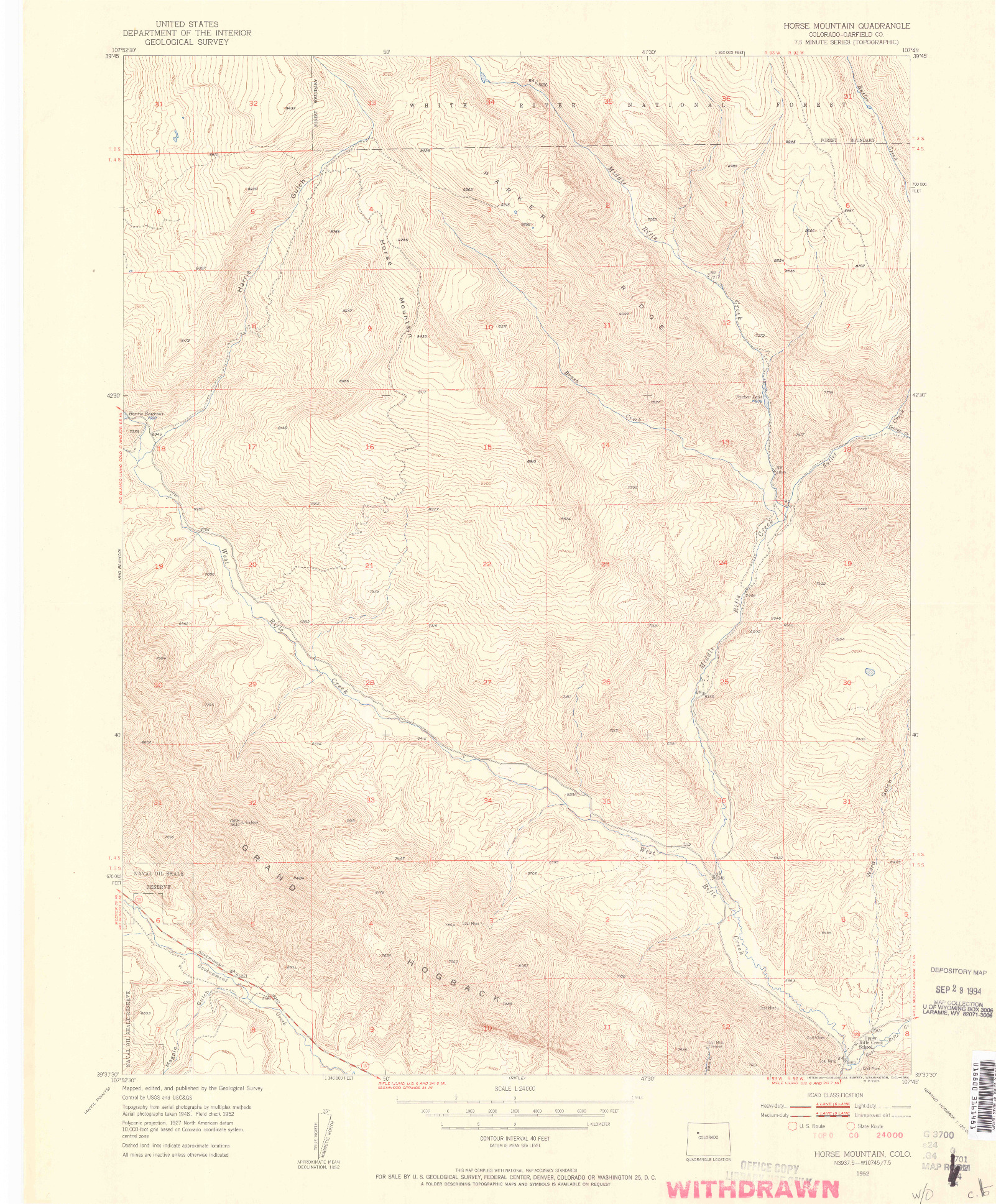 USGS 1:24000-SCALE QUADRANGLE FOR HORSE MOUNTAIN, CO 1952
