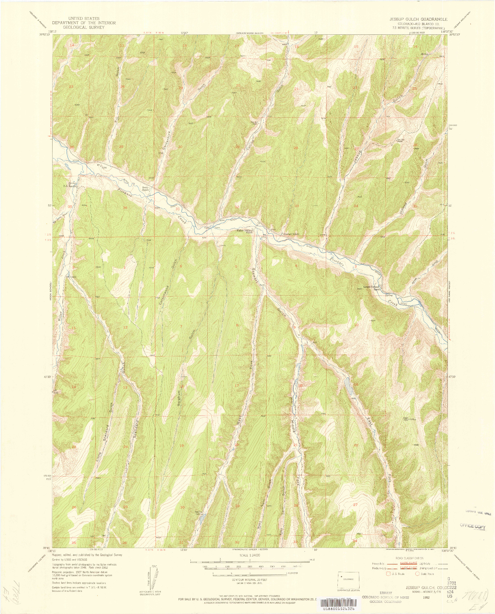 USGS 1:24000-SCALE QUADRANGLE FOR JESSUP GULCH, CO 1952