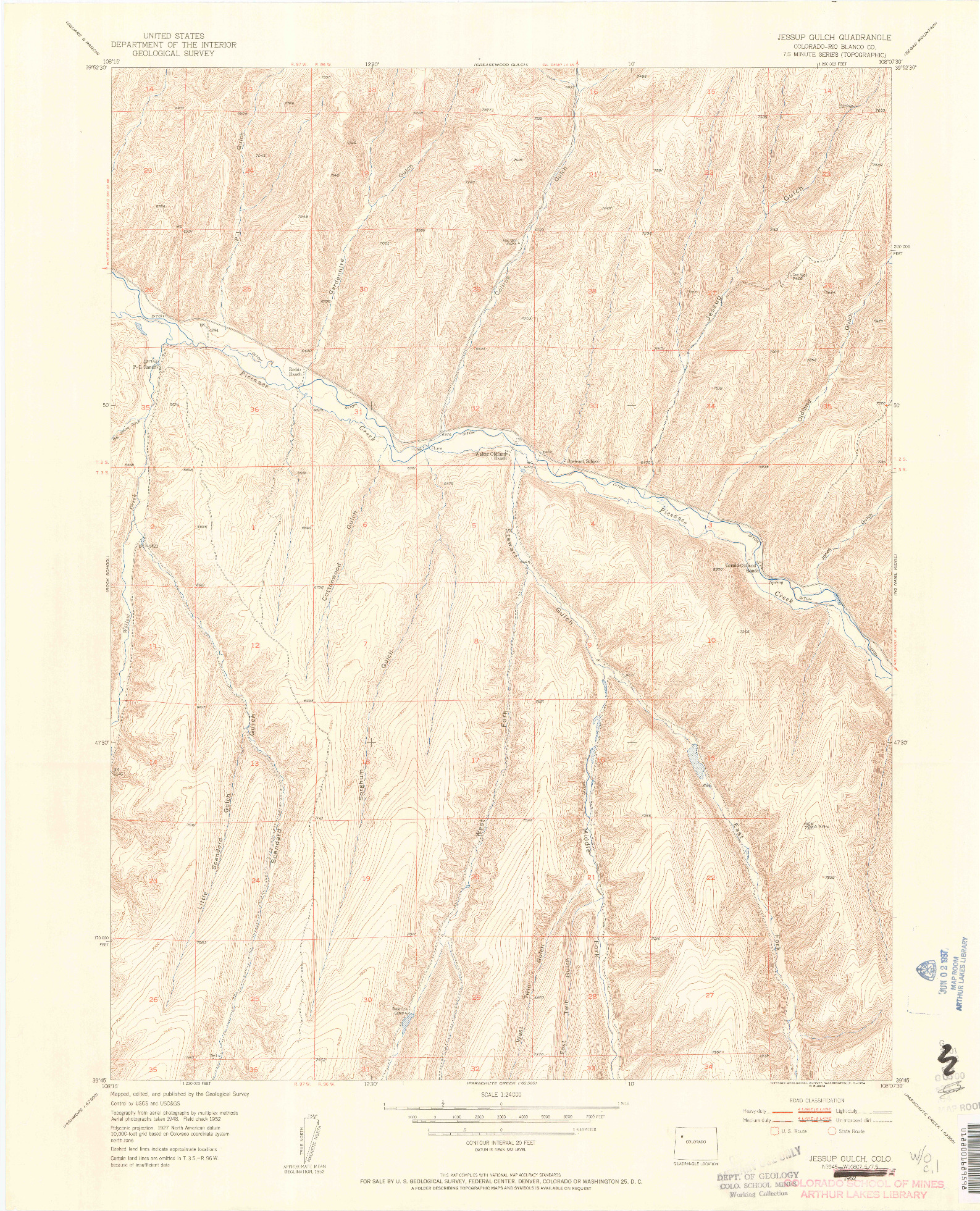 USGS 1:24000-SCALE QUADRANGLE FOR JESSUP GULCH, CO 1952