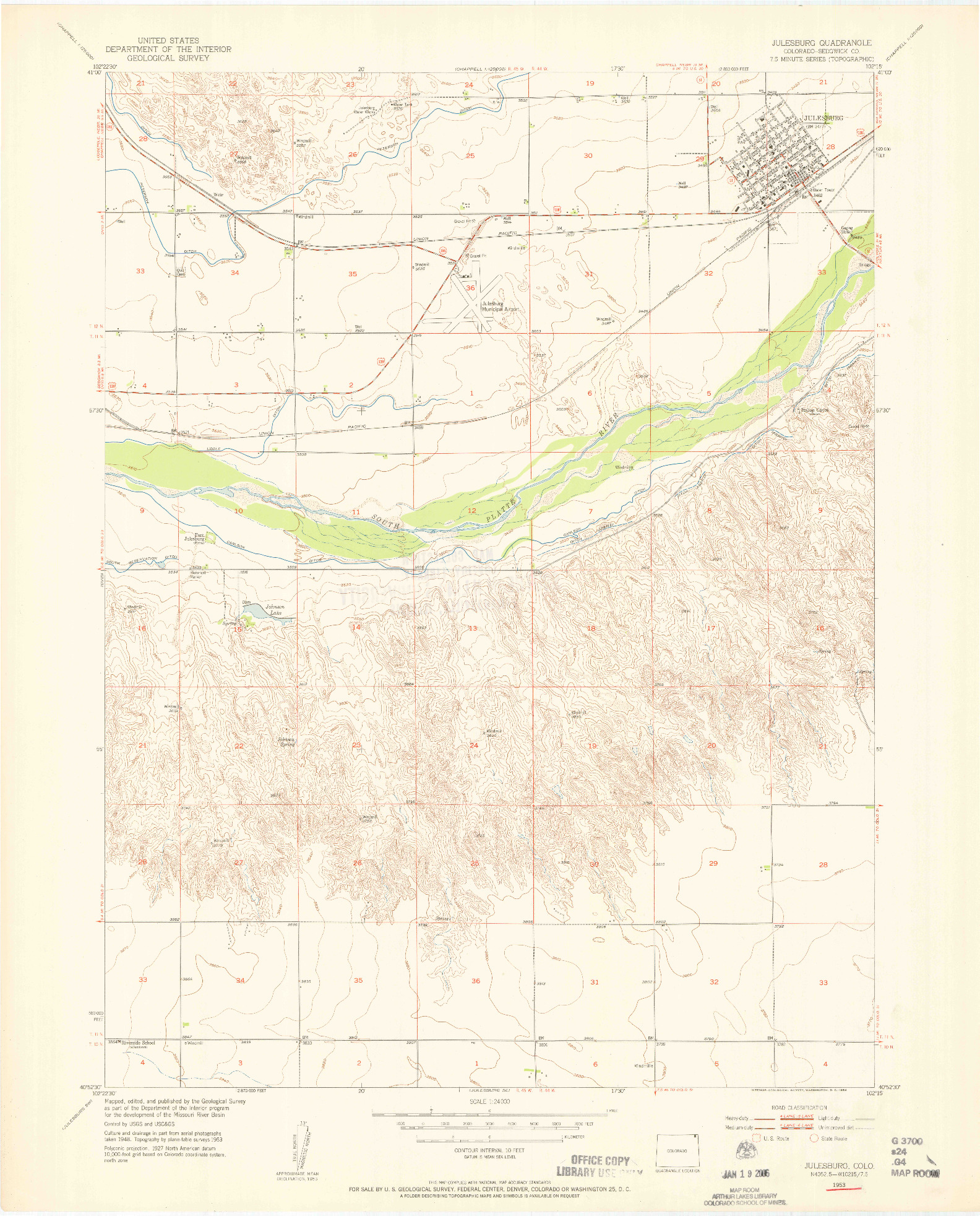 USGS 1:24000-SCALE QUADRANGLE FOR JULESBURG, CO 1953