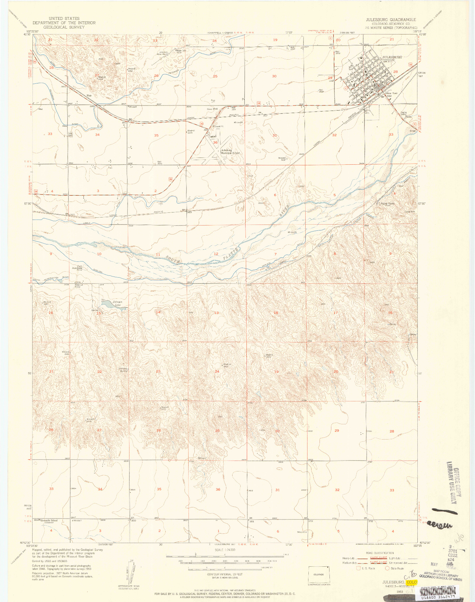 USGS 1:24000-SCALE QUADRANGLE FOR JULESBURG, CO 1953