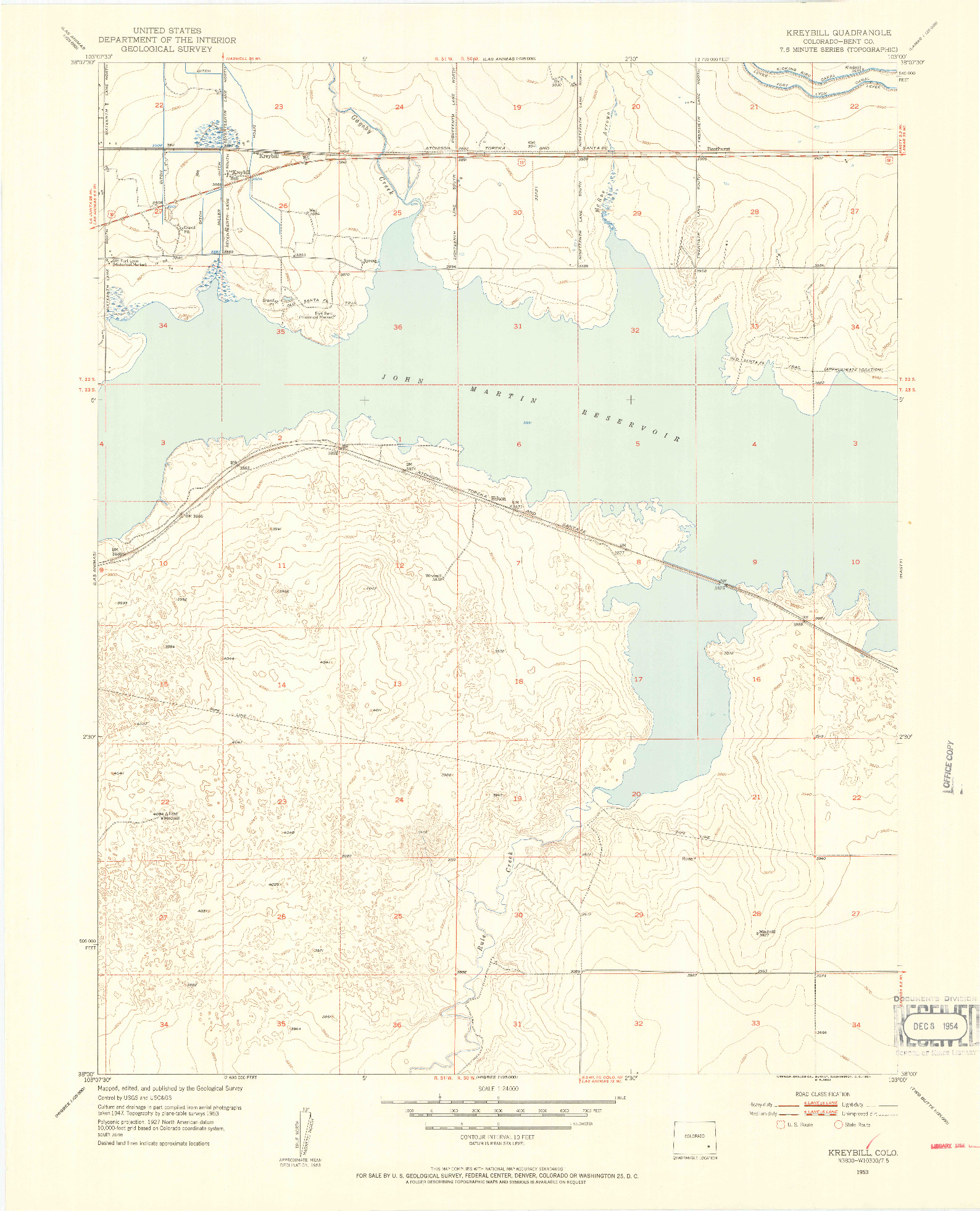 USGS 1:24000-SCALE QUADRANGLE FOR KREYBILL, CO 1953