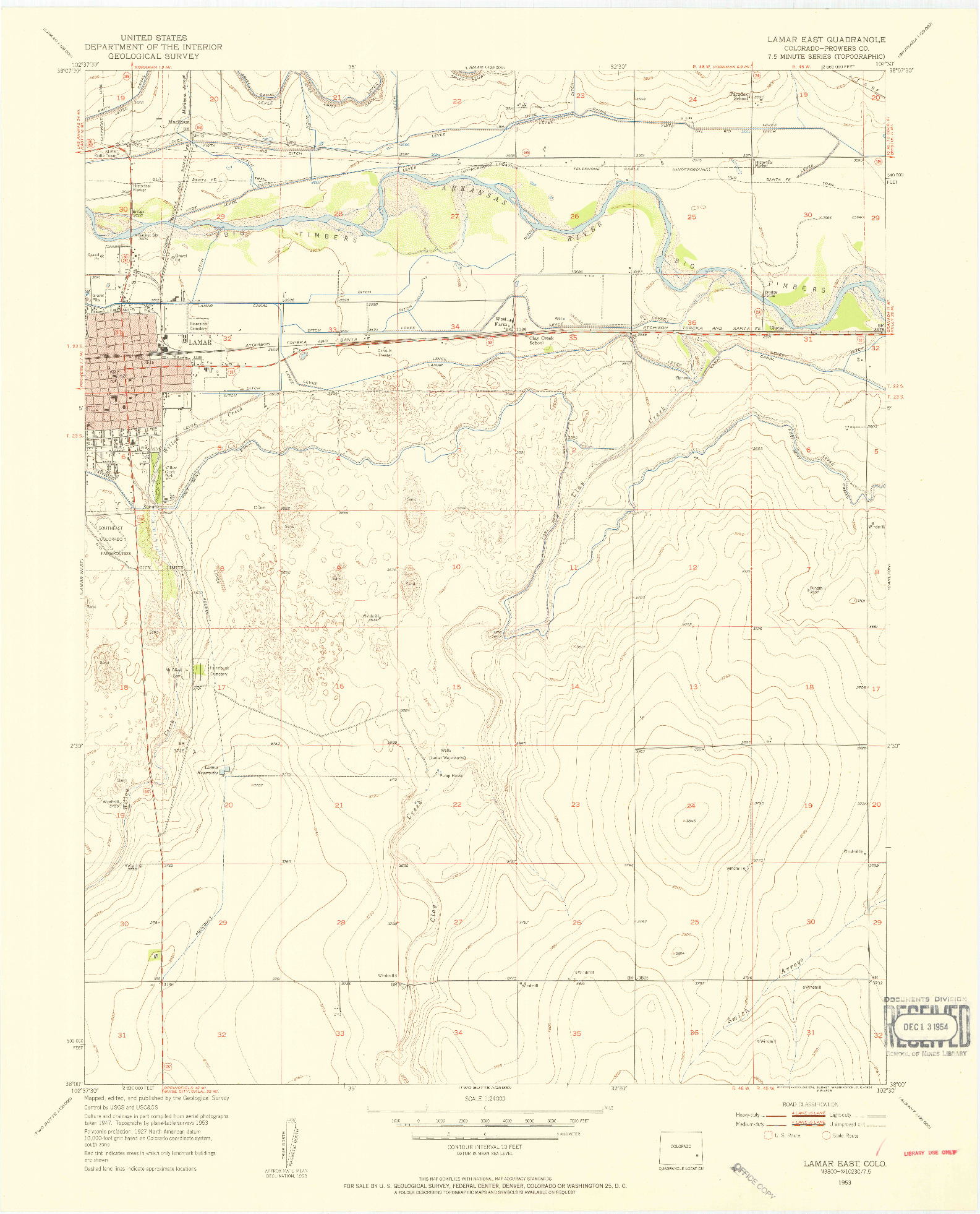 USGS 1:24000-SCALE QUADRANGLE FOR LAMAR EAST, CO 1953