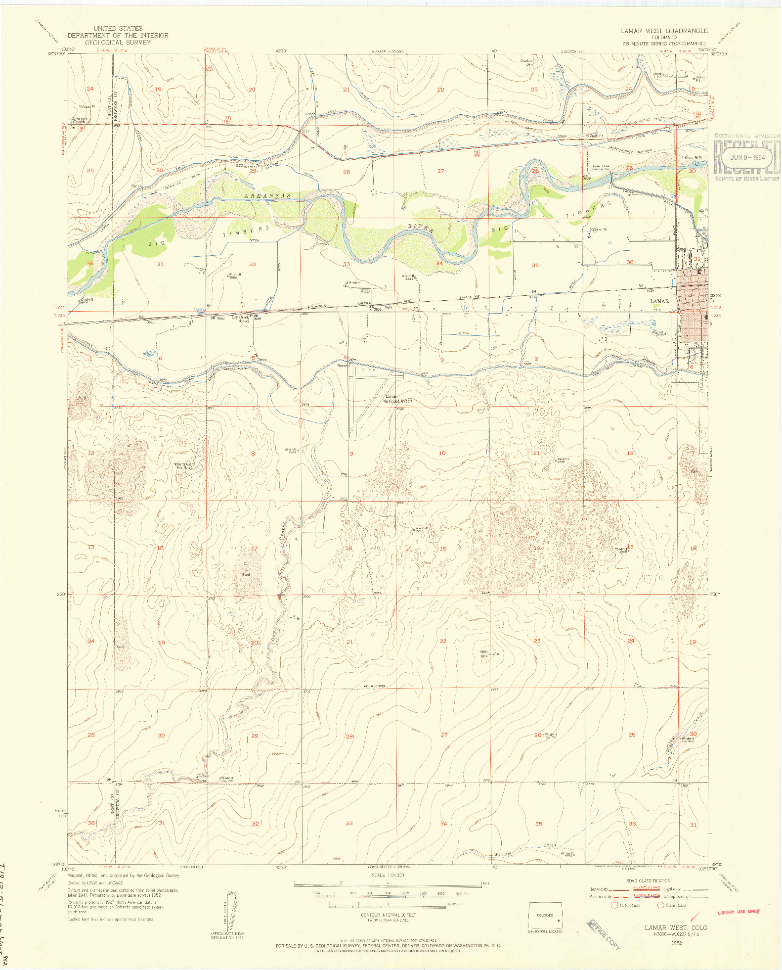 USGS 1:24000-SCALE QUADRANGLE FOR LAMAR WEST, CO 1952