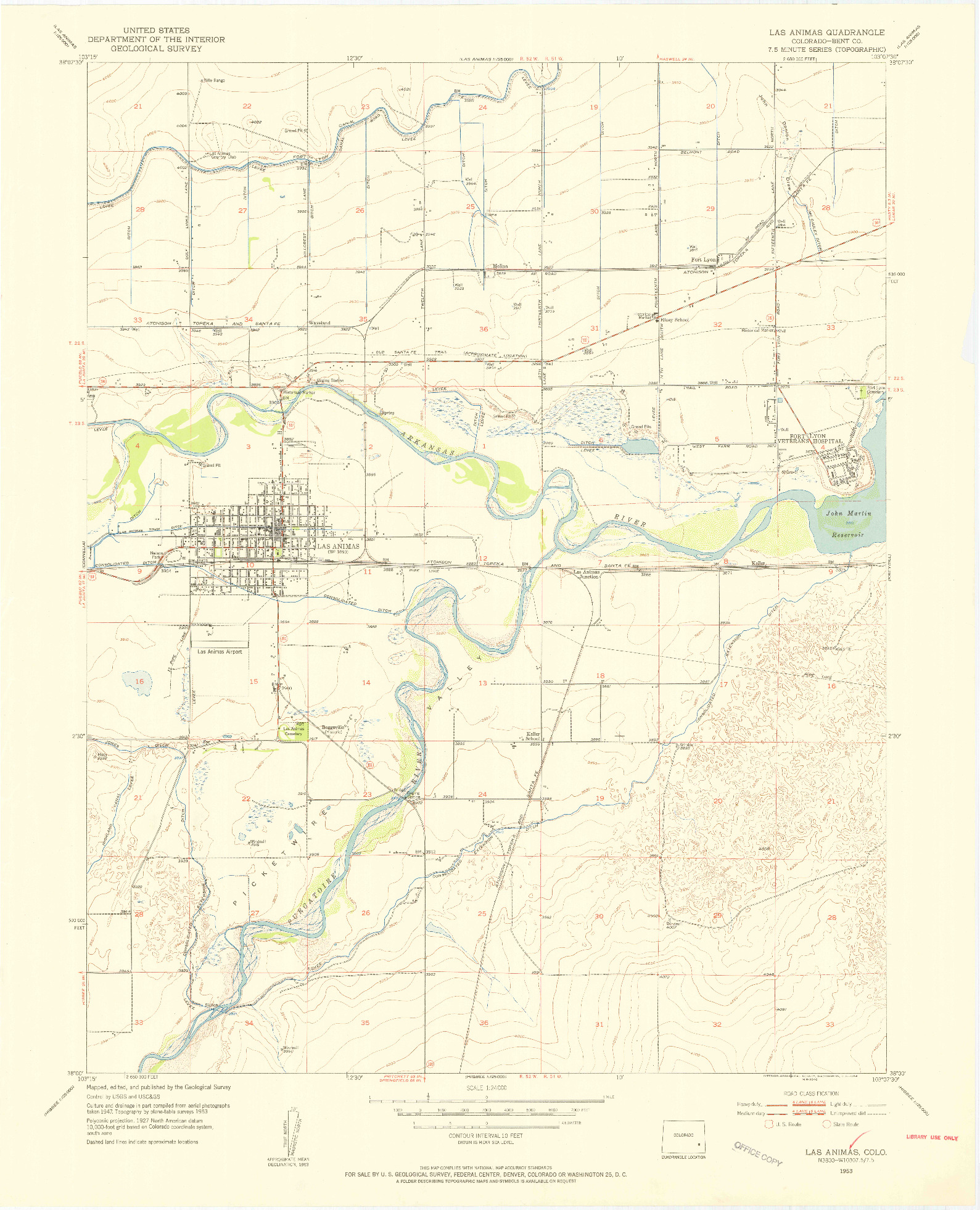 USGS 1:24000-SCALE QUADRANGLE FOR LAS ANIMAS, CO 1953