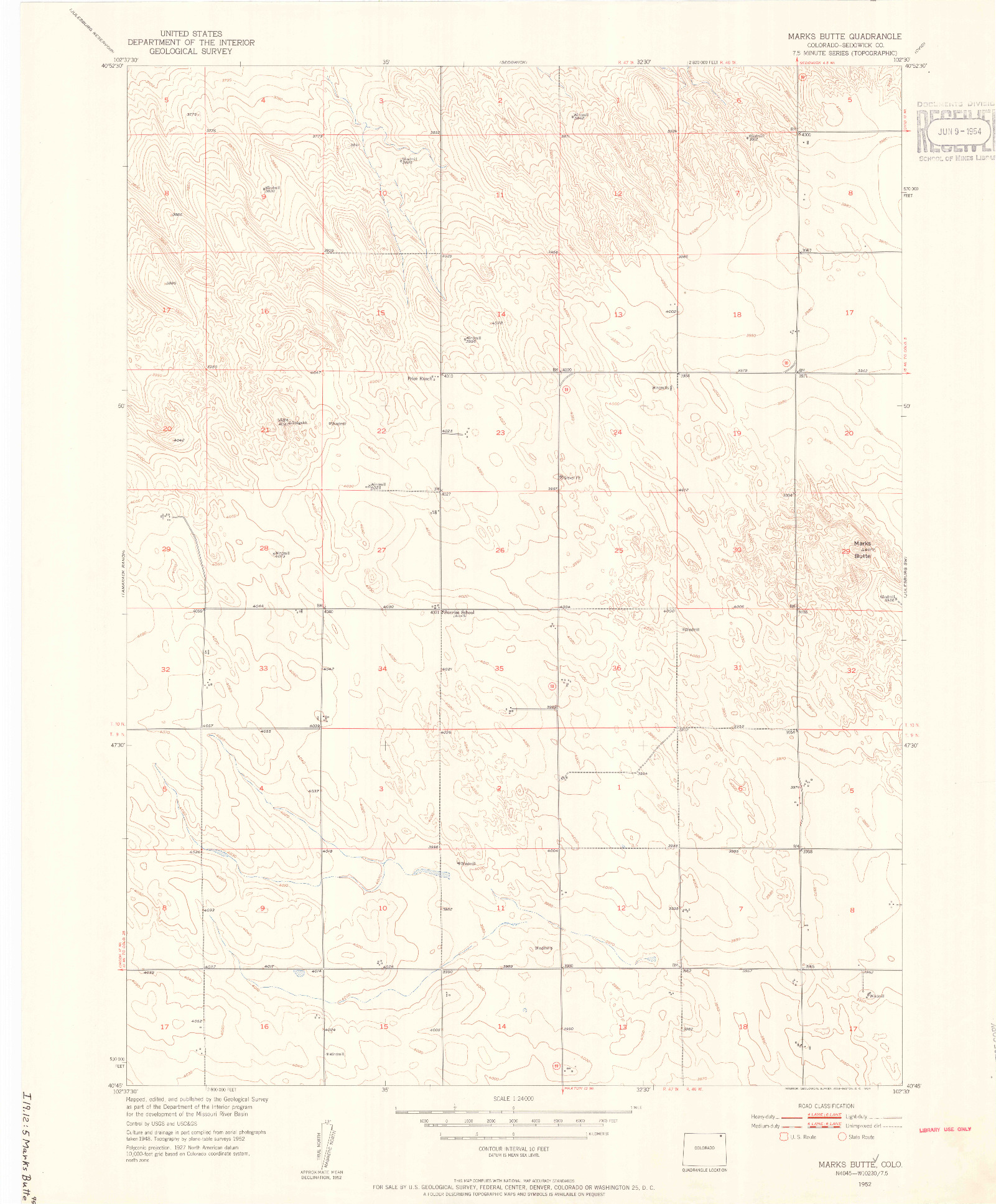 USGS 1:24000-SCALE QUADRANGLE FOR MARKS BUTTE, CO 1952
