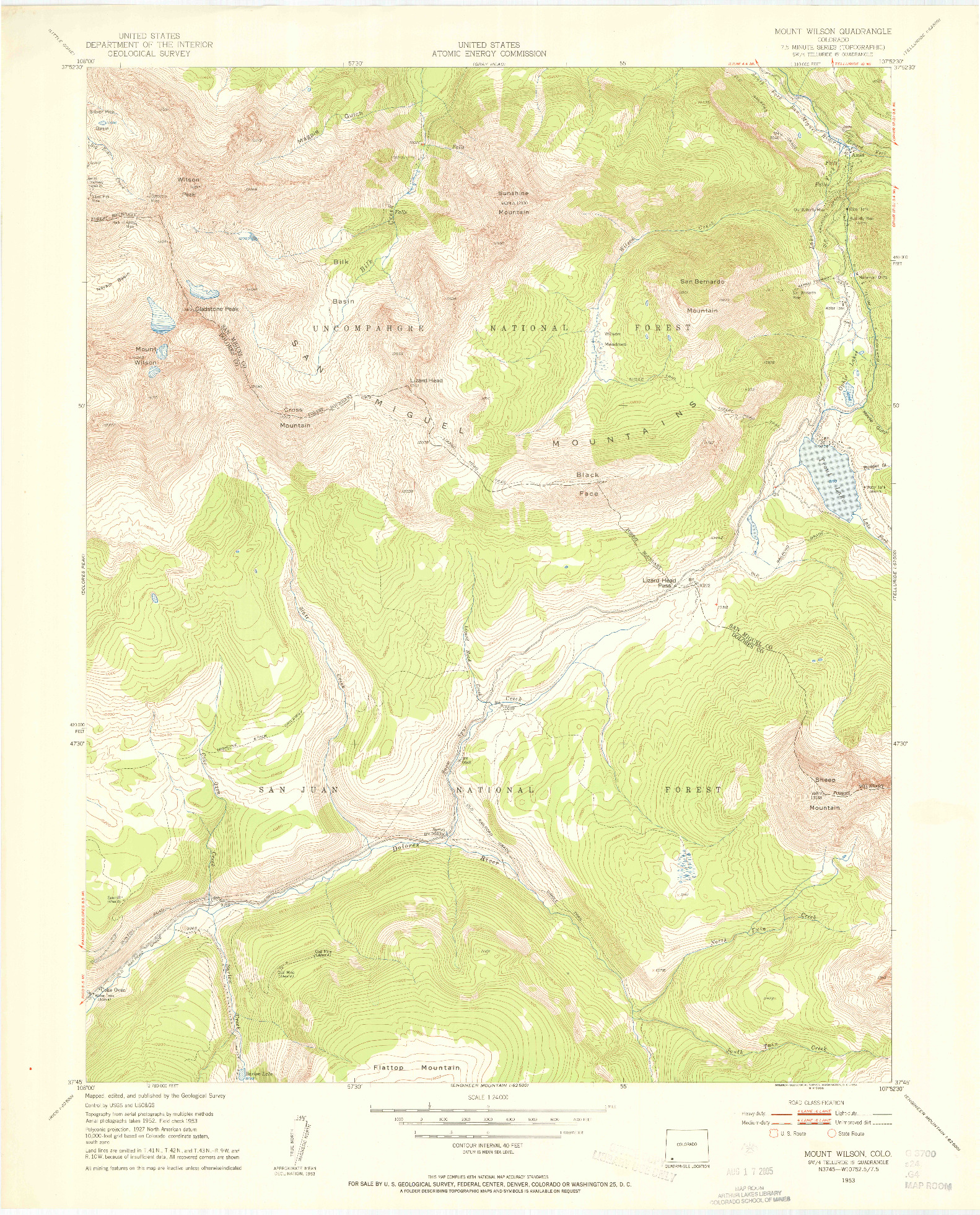 USGS 1:24000-SCALE QUADRANGLE FOR MOUNT WILSON, CO 1953