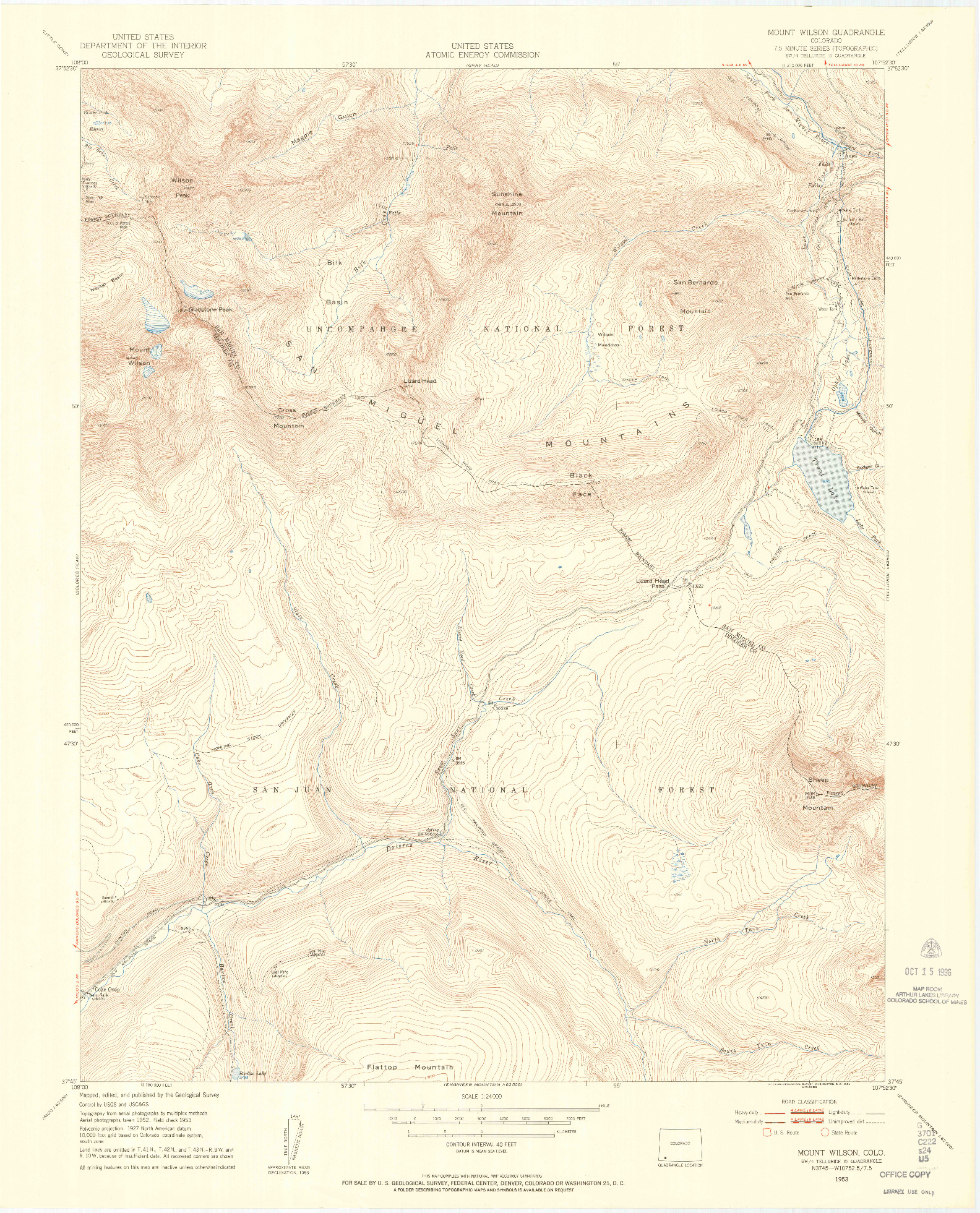 USGS 1:24000-SCALE QUADRANGLE FOR MOUNT WILSON, CO 1953