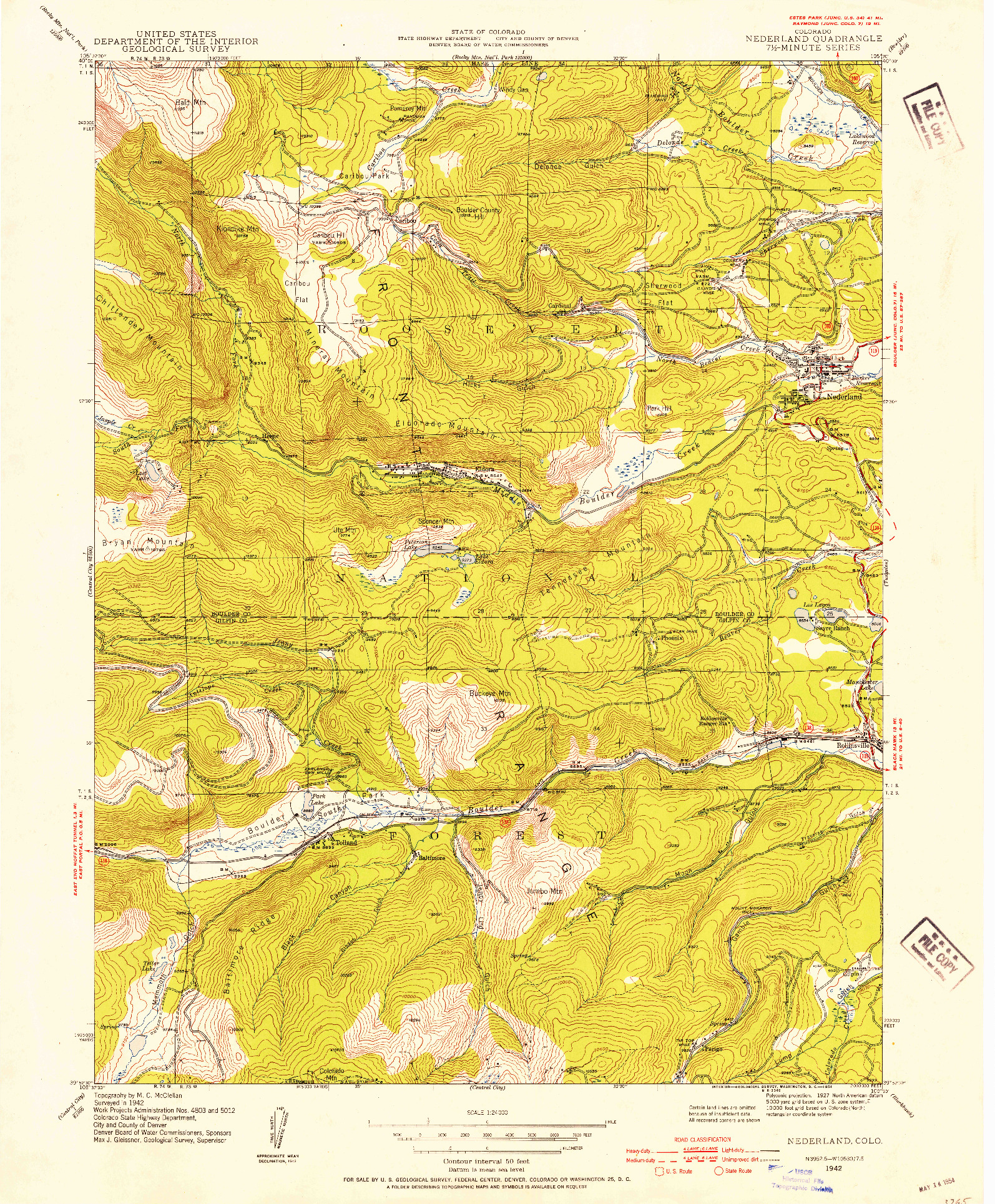 USGS 1:24000-SCALE QUADRANGLE FOR NEDERLAND, CO 1942