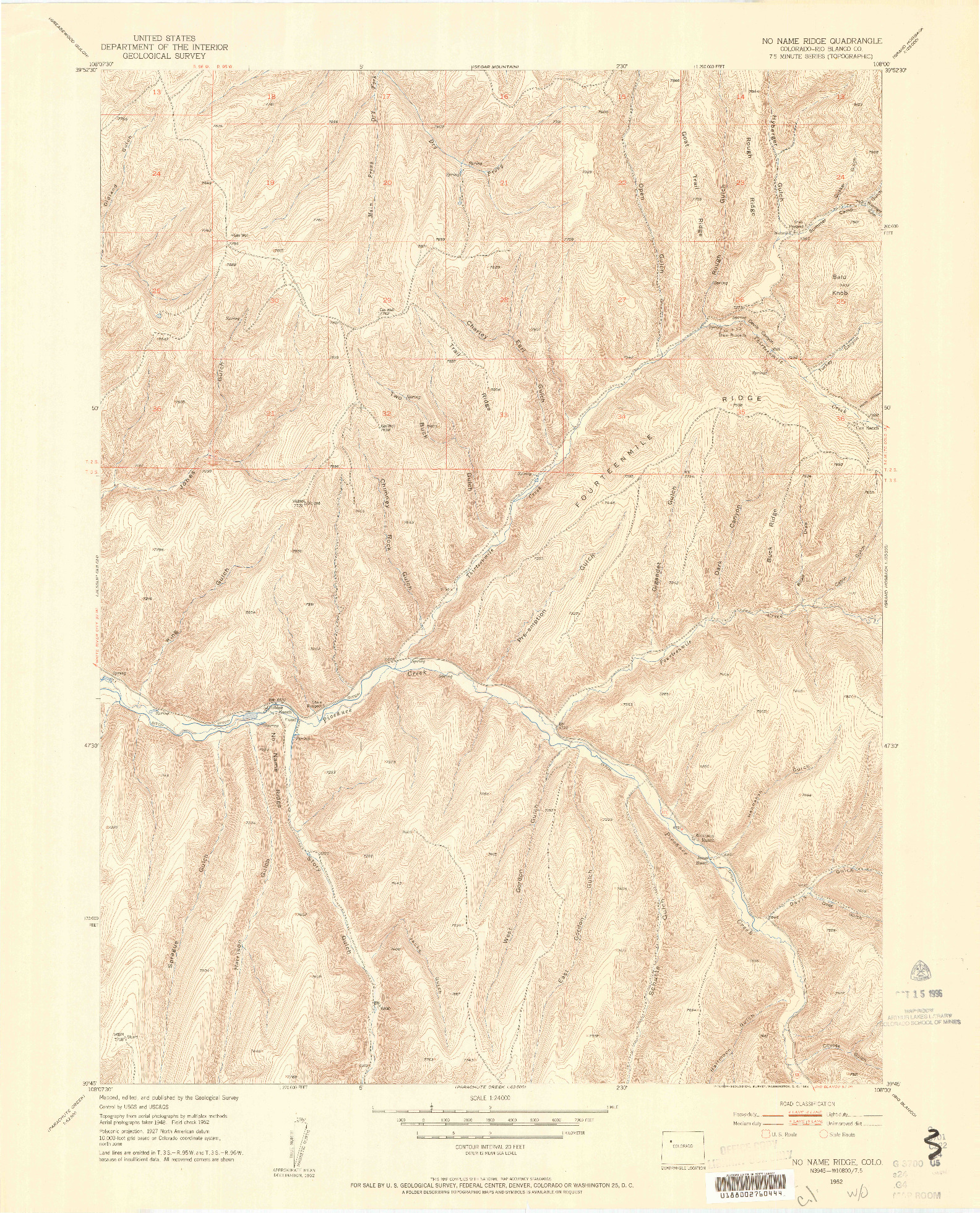 USGS 1:24000-SCALE QUADRANGLE FOR NO NAME RIDGE, CO 1952