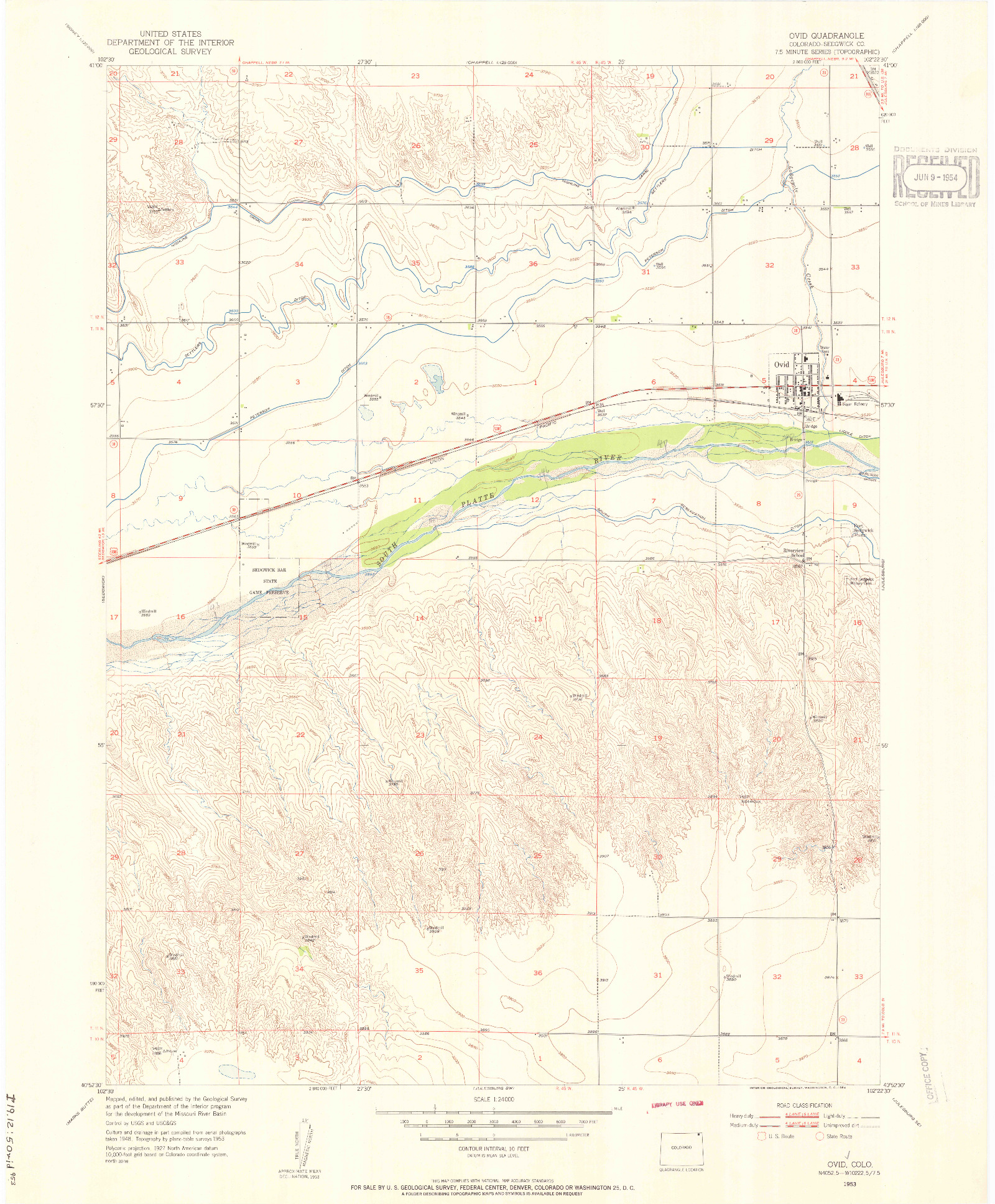 USGS 1:24000-SCALE QUADRANGLE FOR OVID, CO 1953