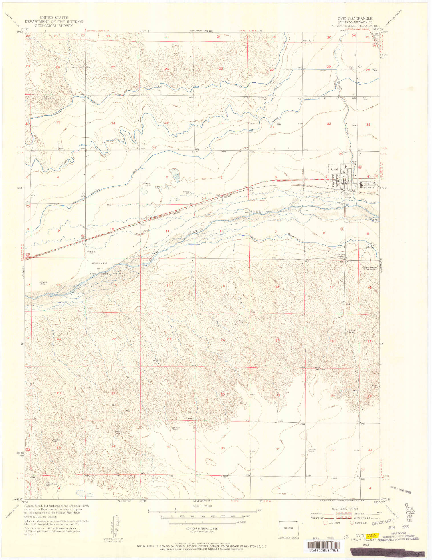USGS 1:24000-SCALE QUADRANGLE FOR OVID, CO 1953