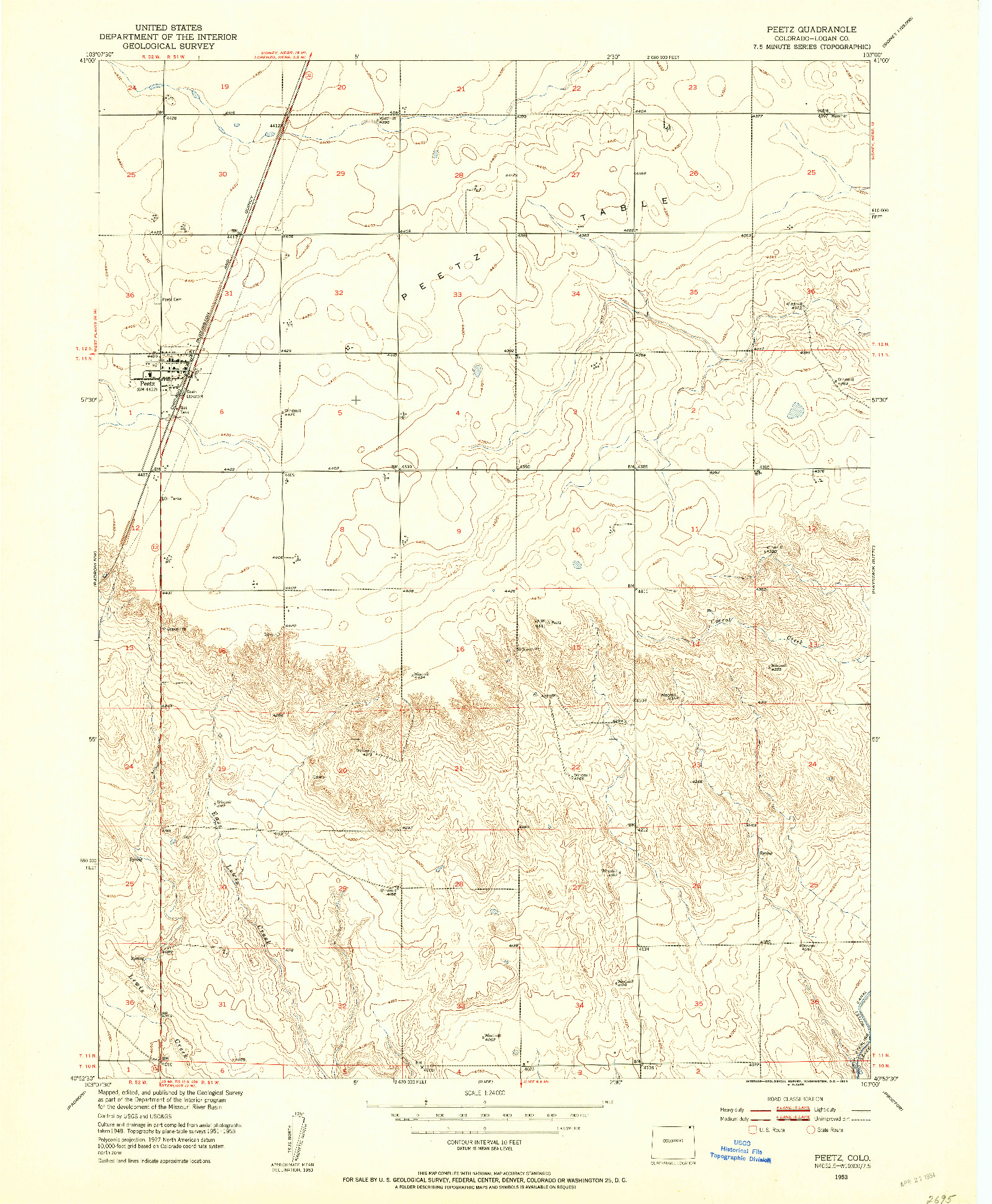 USGS 1:24000-SCALE QUADRANGLE FOR PEETZ, CO 1953