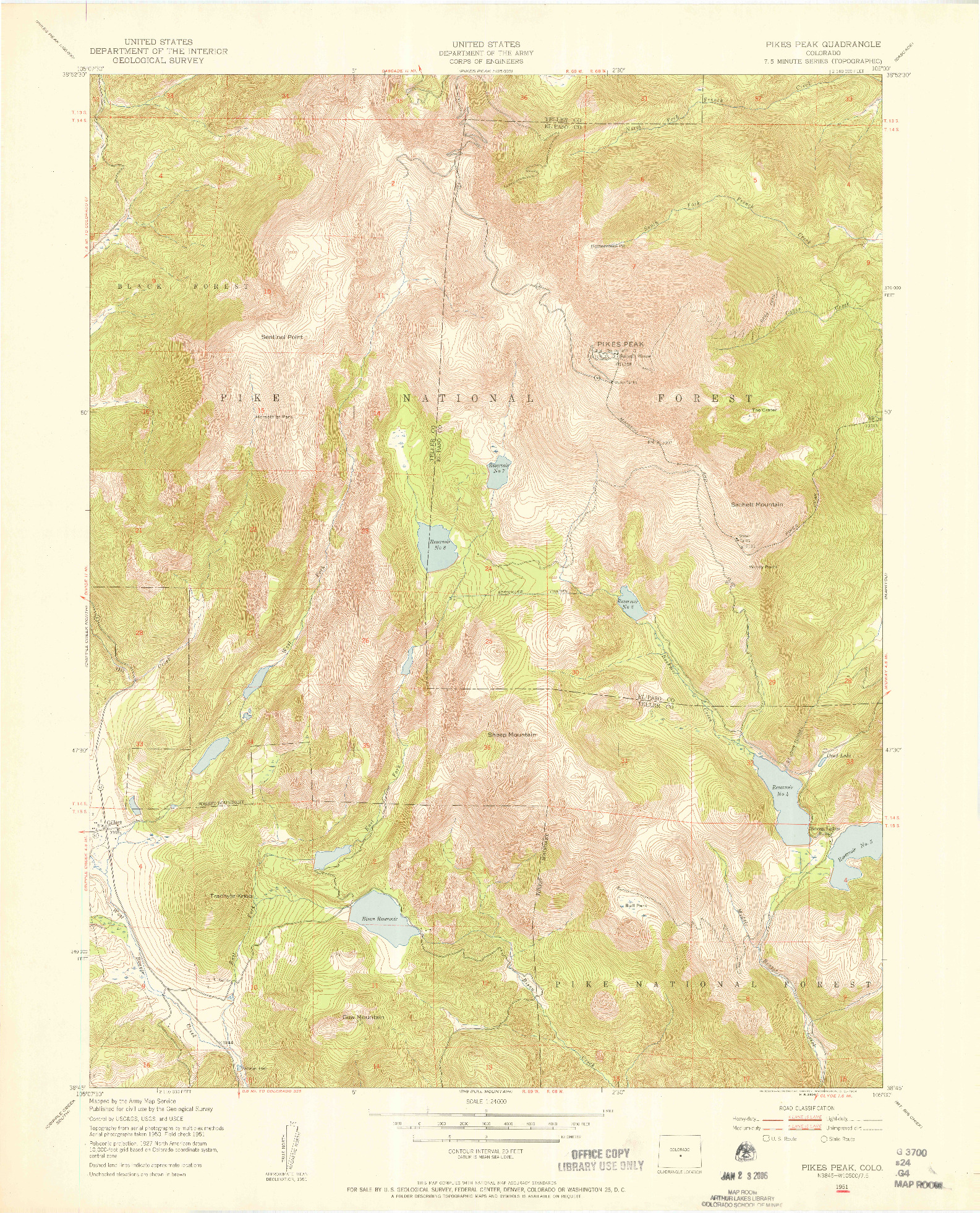 USGS 1:24000-SCALE QUADRANGLE FOR PIKES PEAK, CO 1951