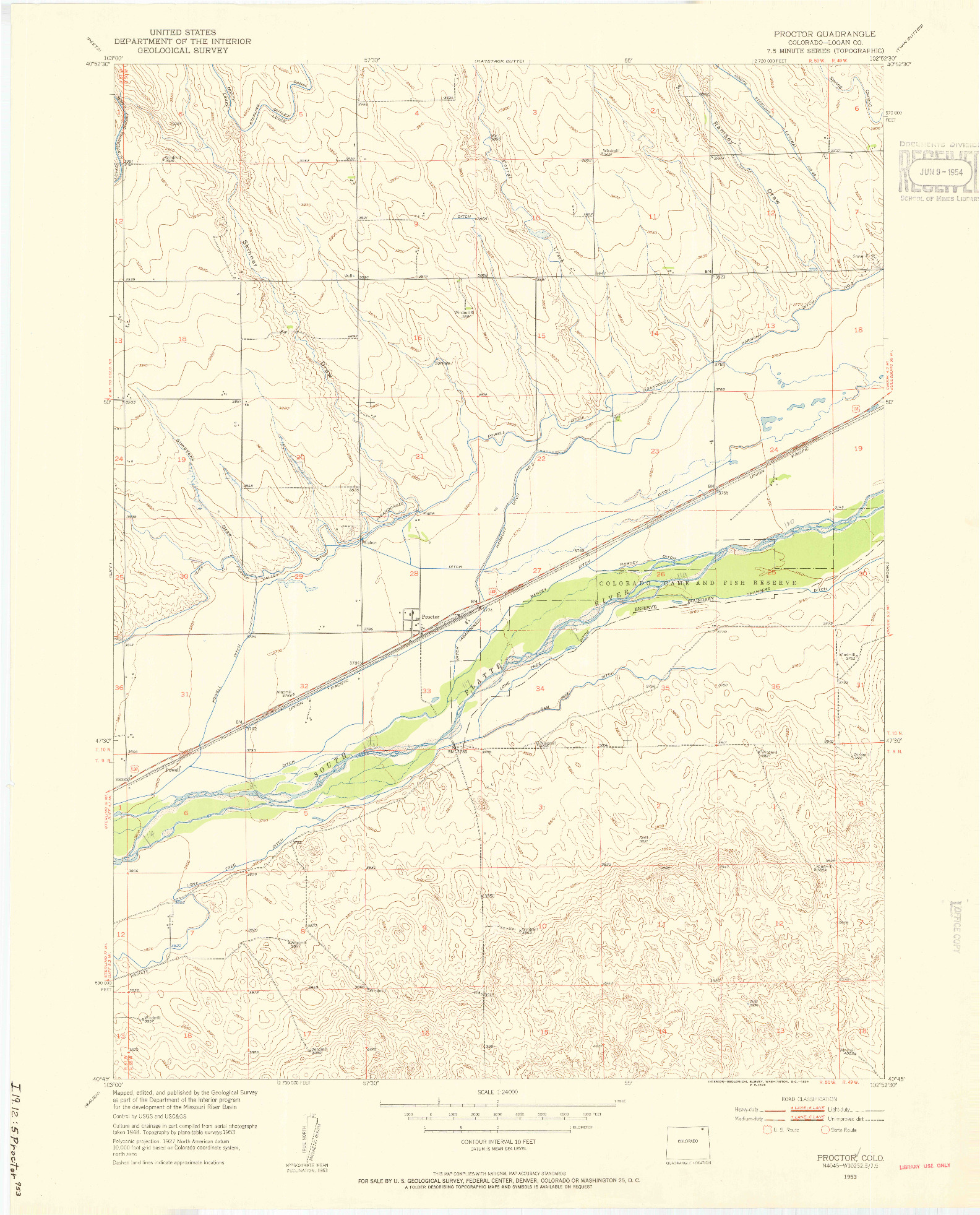 USGS 1:24000-SCALE QUADRANGLE FOR PROCTOR, CO 1953
