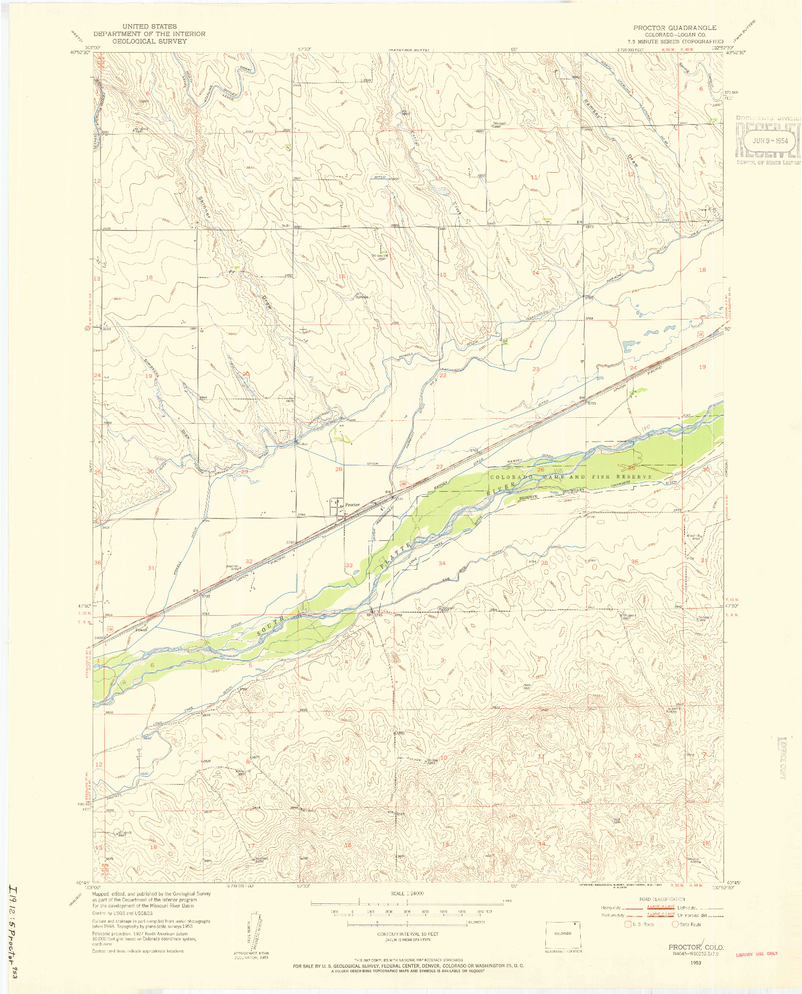 USGS 1:24000-SCALE QUADRANGLE FOR PROCTOR, CO 1953