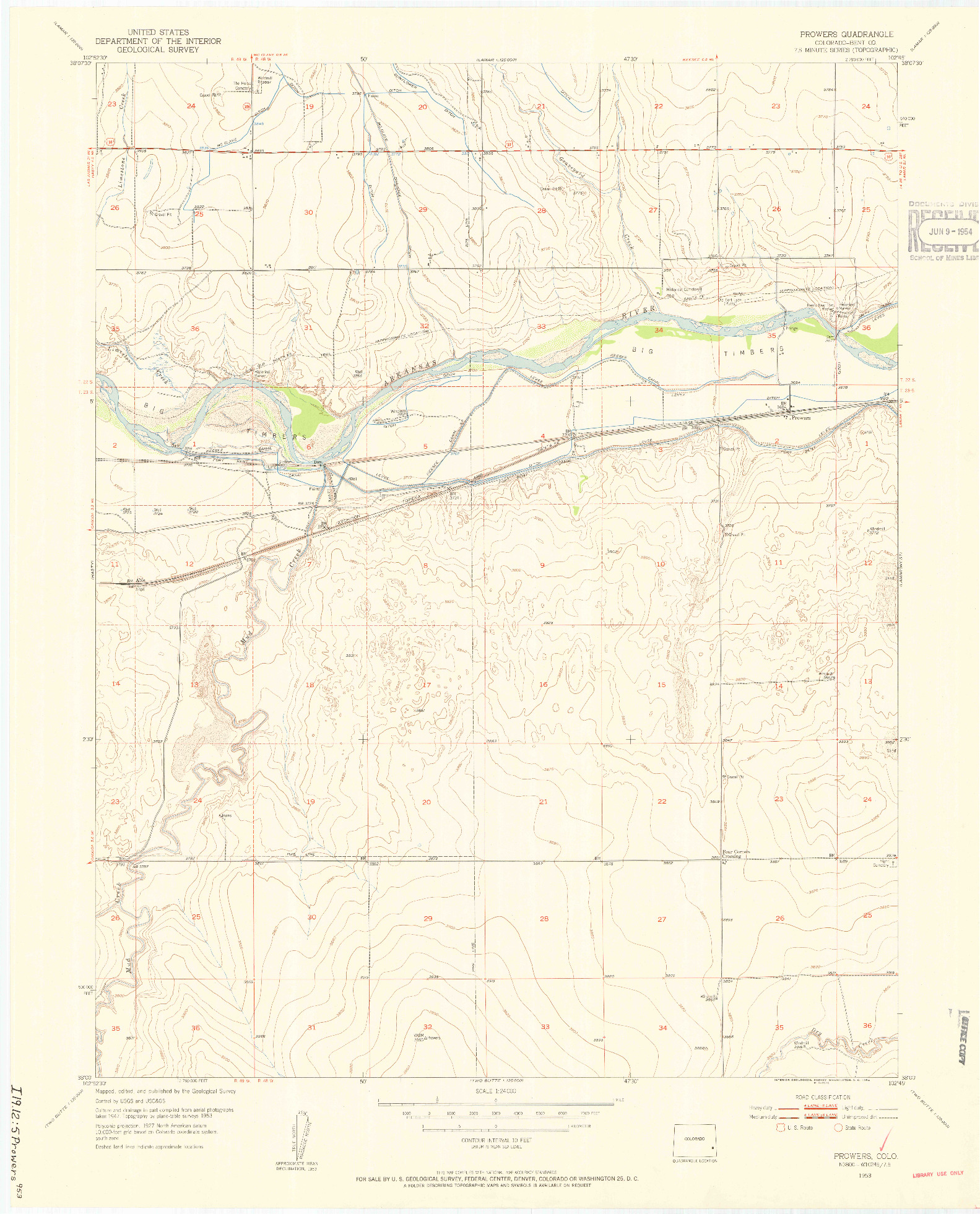 USGS 1:24000-SCALE QUADRANGLE FOR PROWERS, CO 1953