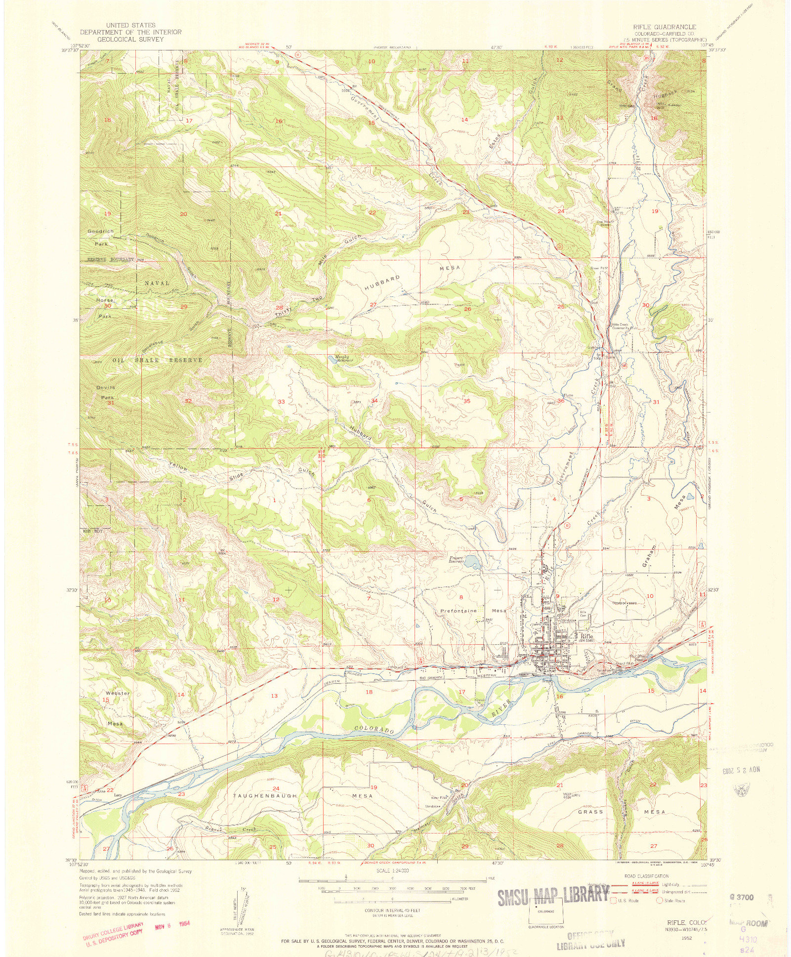 USGS 1:24000-SCALE QUADRANGLE FOR RIFLE, CO 1952