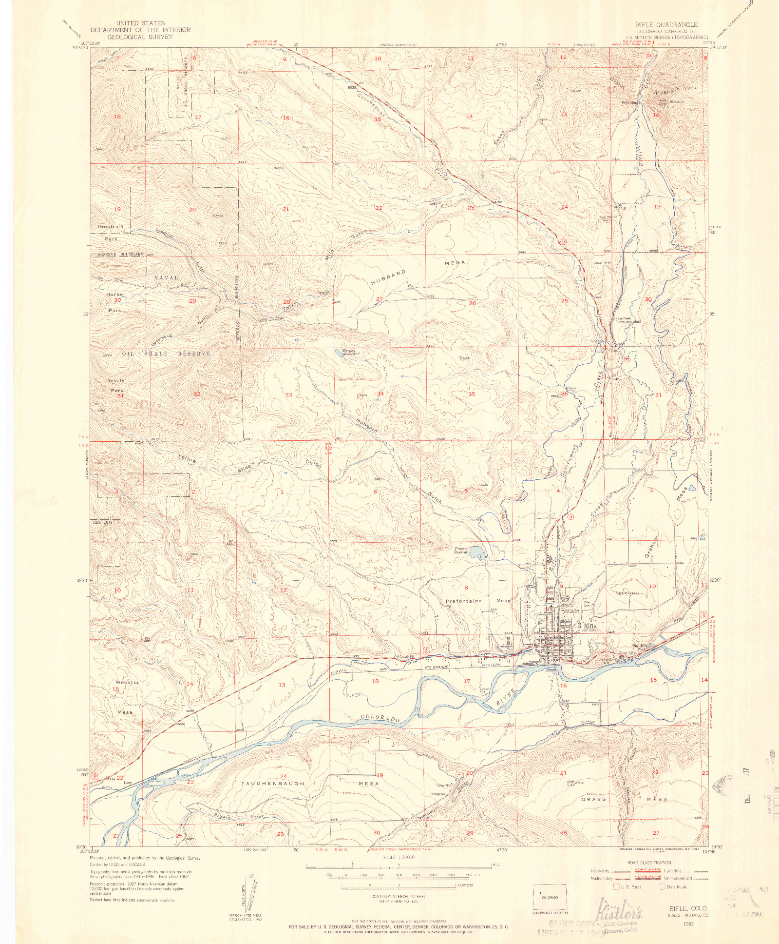 USGS 1:24000-SCALE QUADRANGLE FOR RIFLE, CO 1952