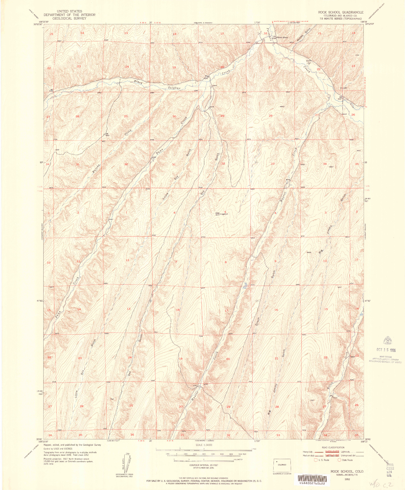 USGS 1:24000-SCALE QUADRANGLE FOR ROCK SCHOOL, CO 1952