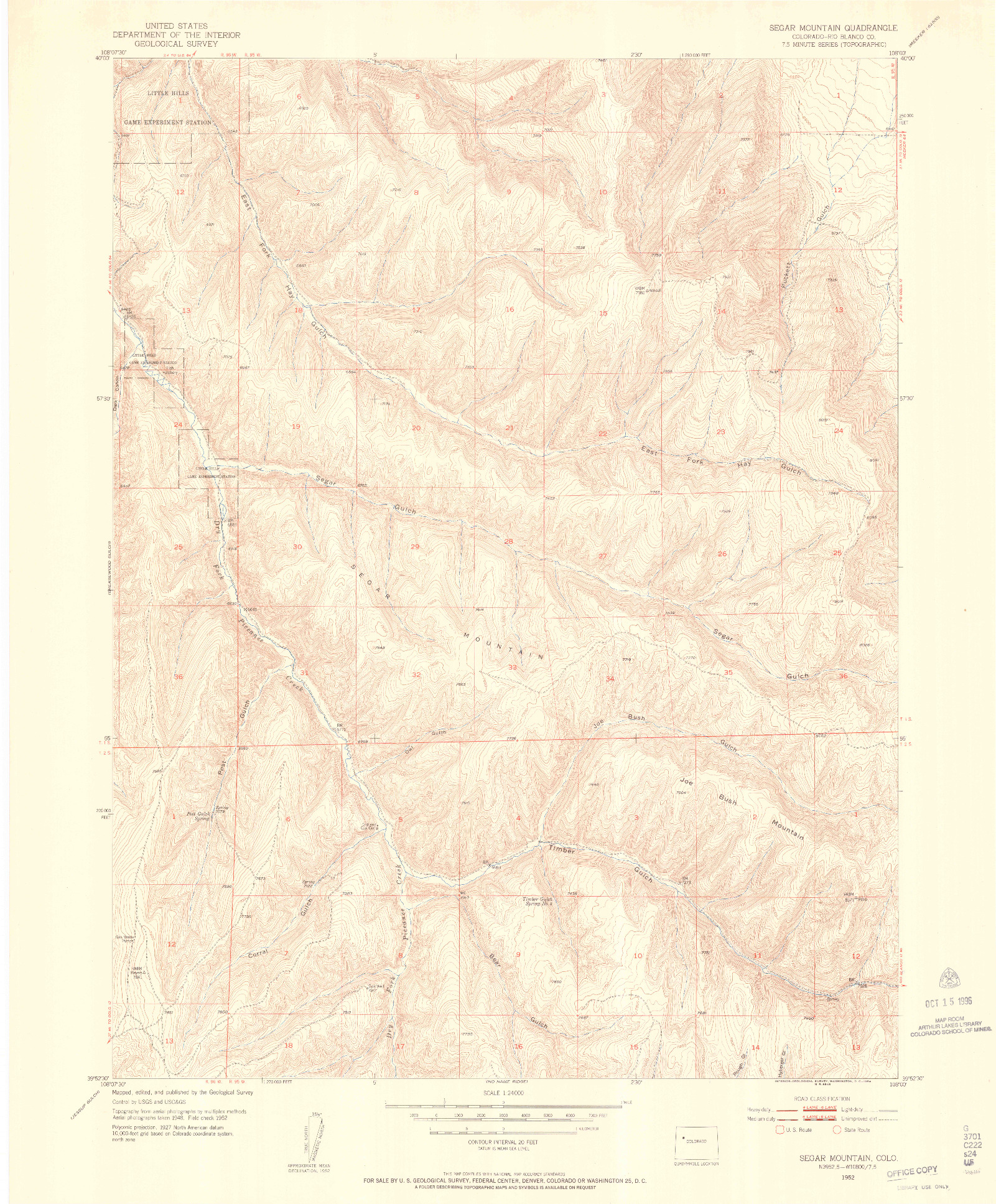 USGS 1:24000-SCALE QUADRANGLE FOR SEGAR MOUNTAIN, CO 1952