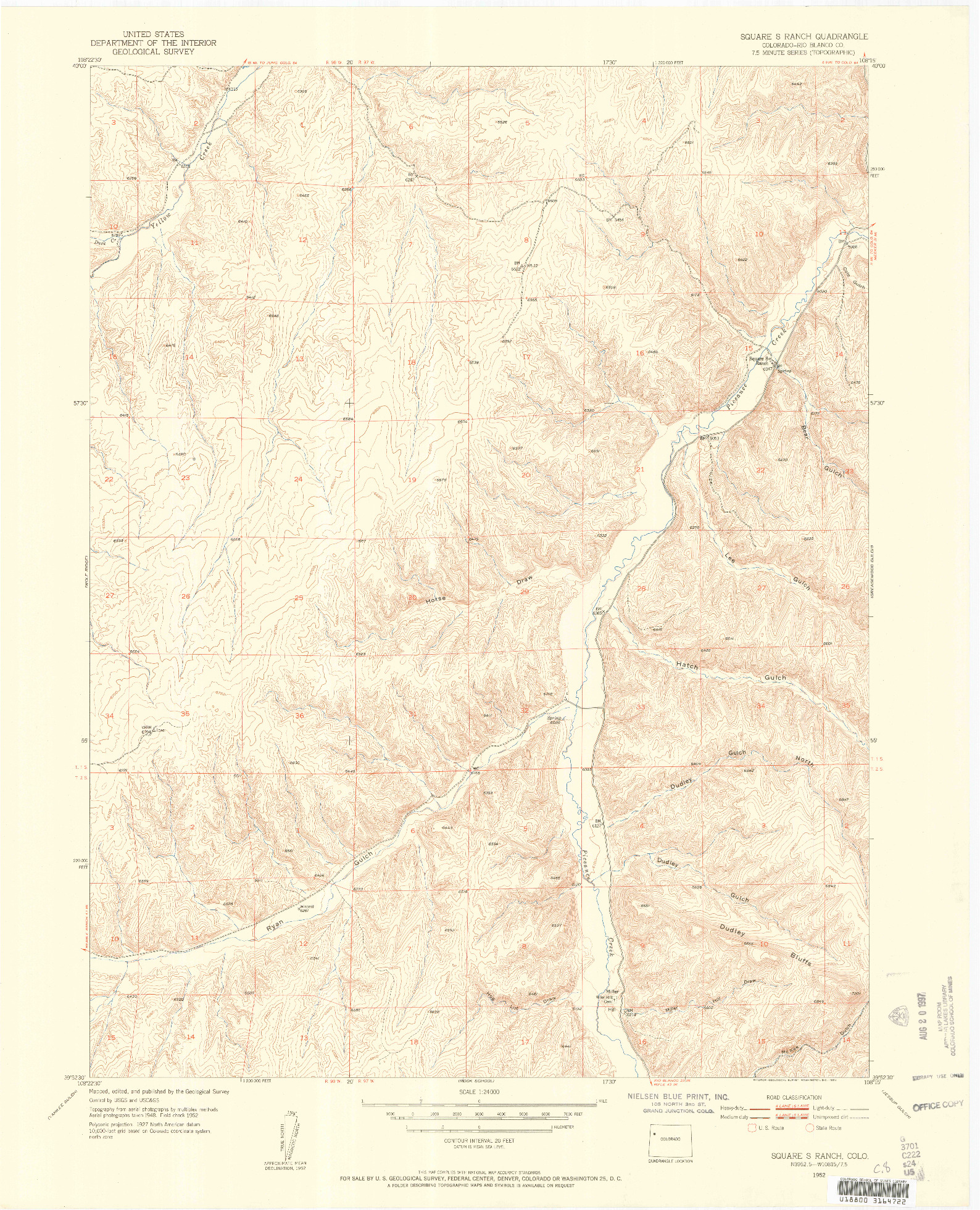 USGS 1:24000-SCALE QUADRANGLE FOR SQUARE S RANCH, CO 1952