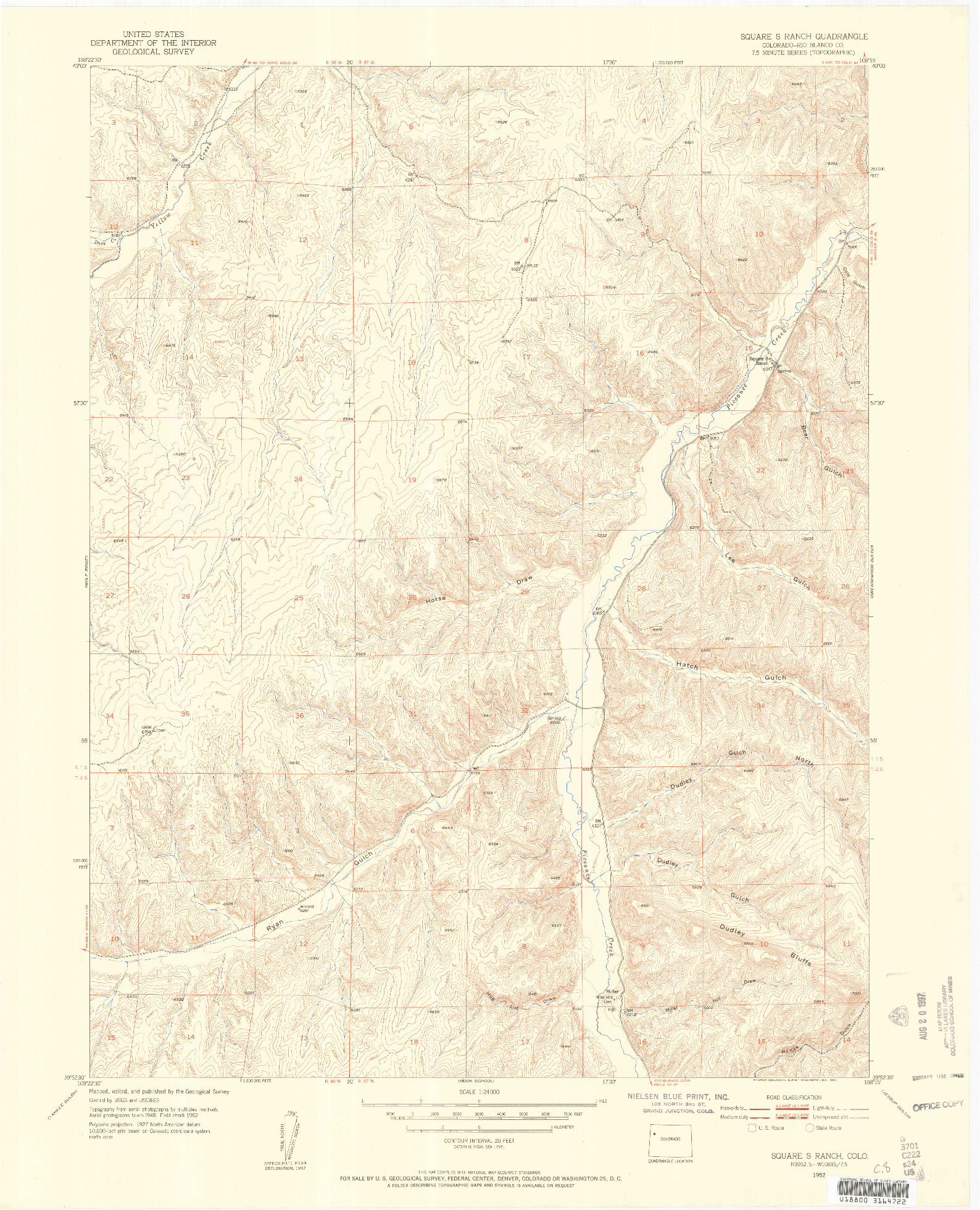 USGS 1:24000-SCALE QUADRANGLE FOR SQUARE S RANCH, CO 1952