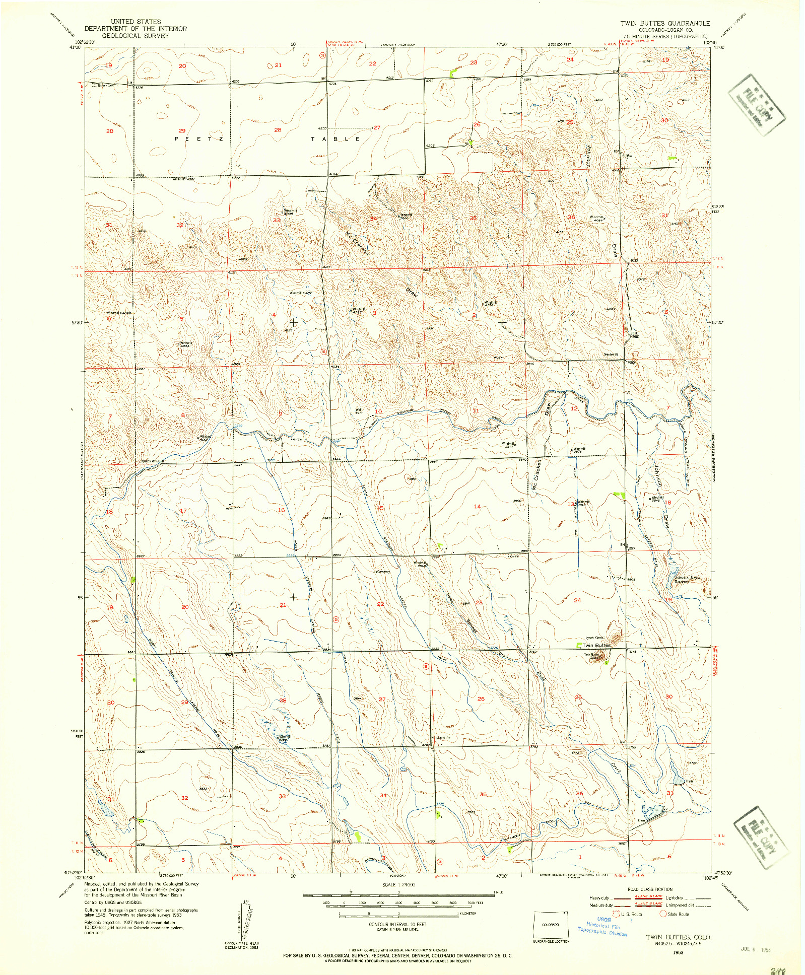 USGS 1:24000-SCALE QUADRANGLE FOR TWIN BUTTES, CO 1953