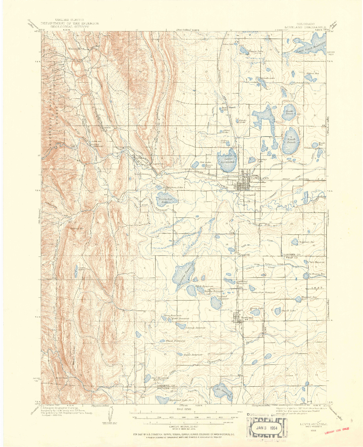 USGS 1:62500-SCALE QUADRANGLE FOR LOVELAND, CO 1906